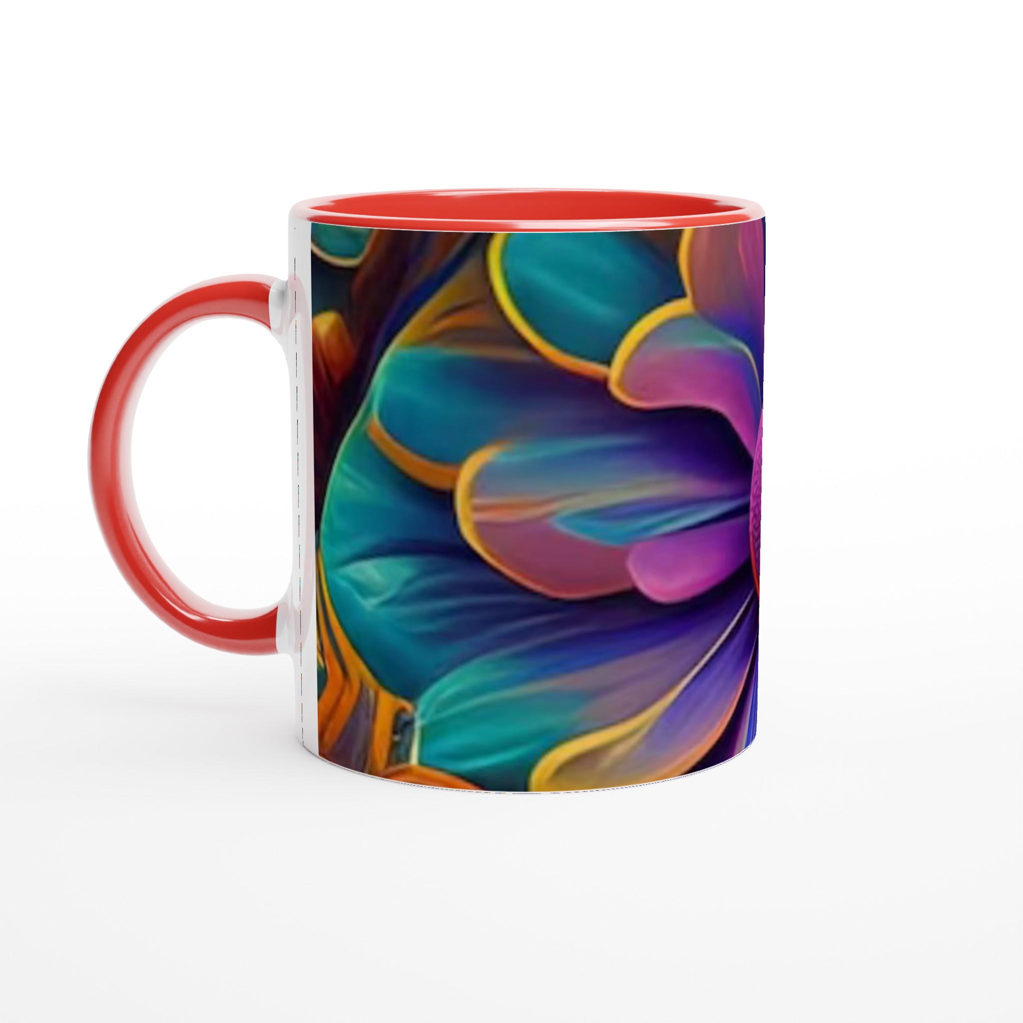 Vit 11oz keramikmugg med färgstark blomsterdesign – välj bland sju levande färger 5 0a10100a-4c16-4811-b481-7ba04c6edd39
