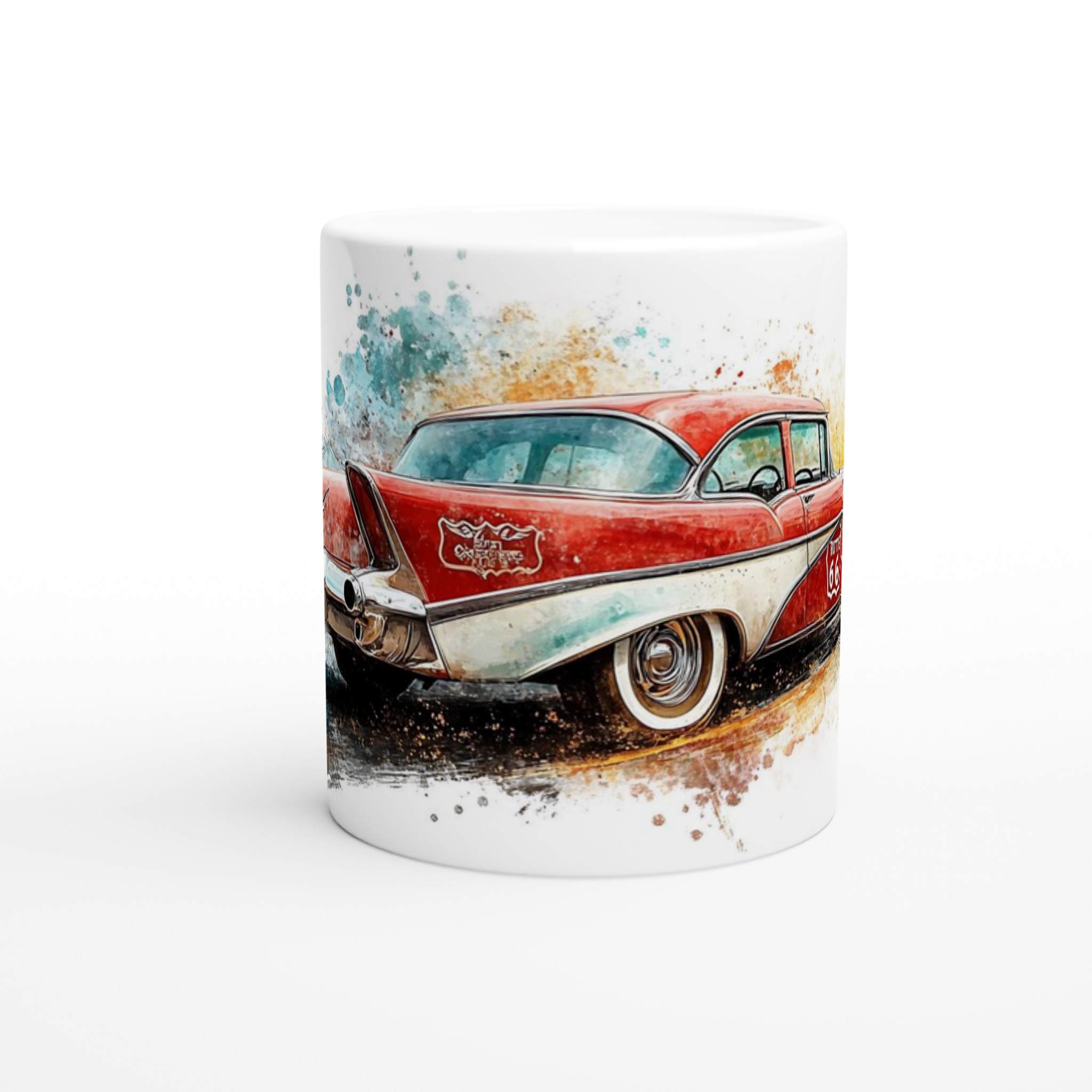 Route 66 Retro Mugg – 11oz Keramikmugg med Vintage Bil & Akvarelldesign, Välj din färg! 8 0a265819-1dc5-48ce-a97e-df8edf64925f