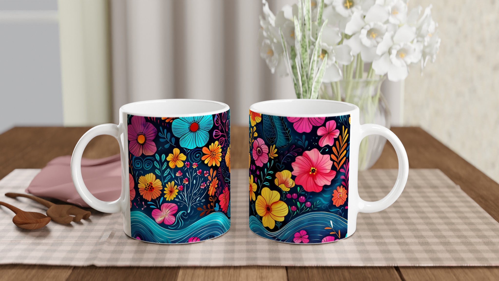 Färgsprakande Blomstermugg – 11 oz Keramikmugg i Ditt Val av Färg 10 0a2ba16b-0b48-4c4e-9140-8f21c3334179