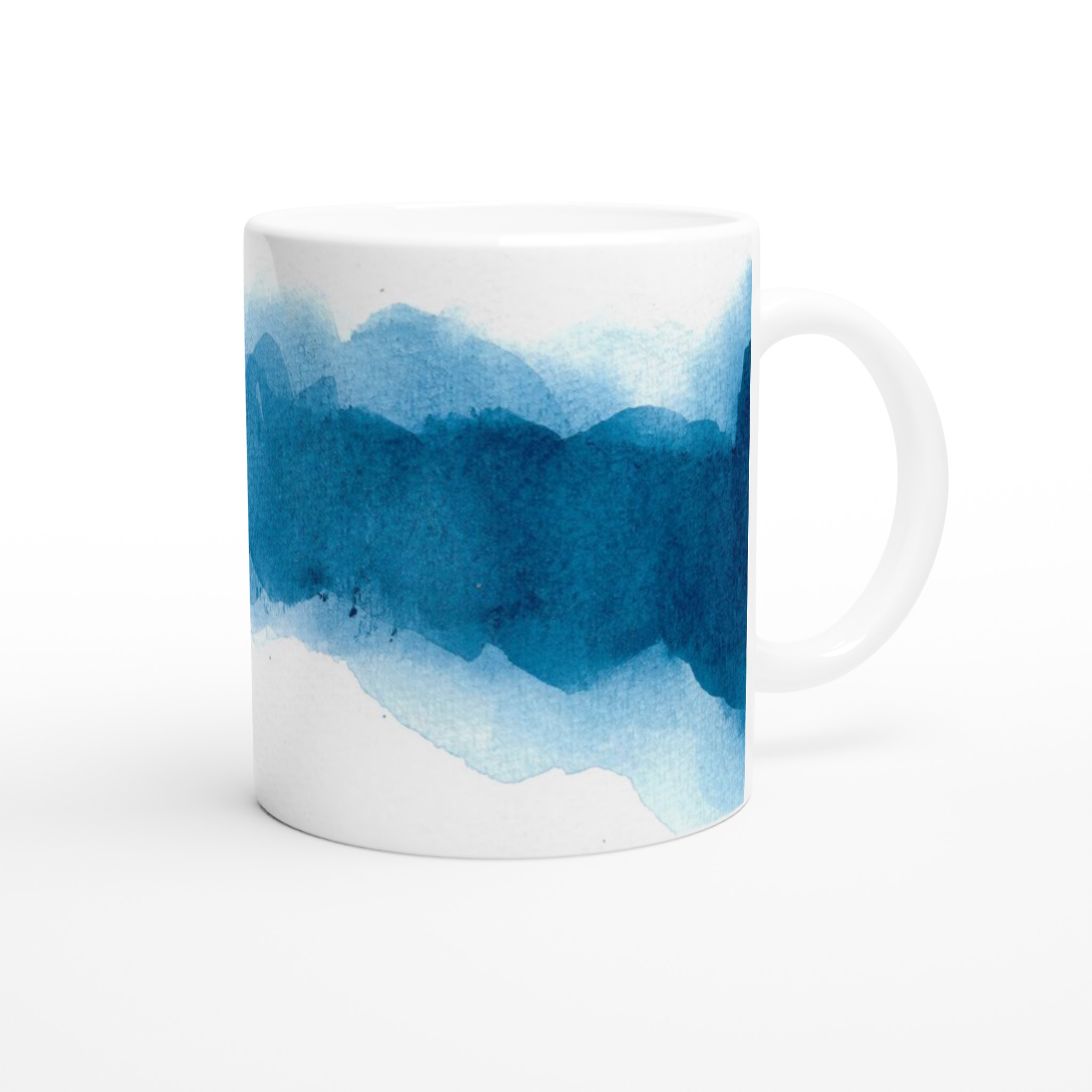 Vit 11oz keramisk mugg med djupblå aquarelldesign – välj bland sju levande keramfärger 9 0a3099b4-d86a-4206-8957-41116d3dbb88