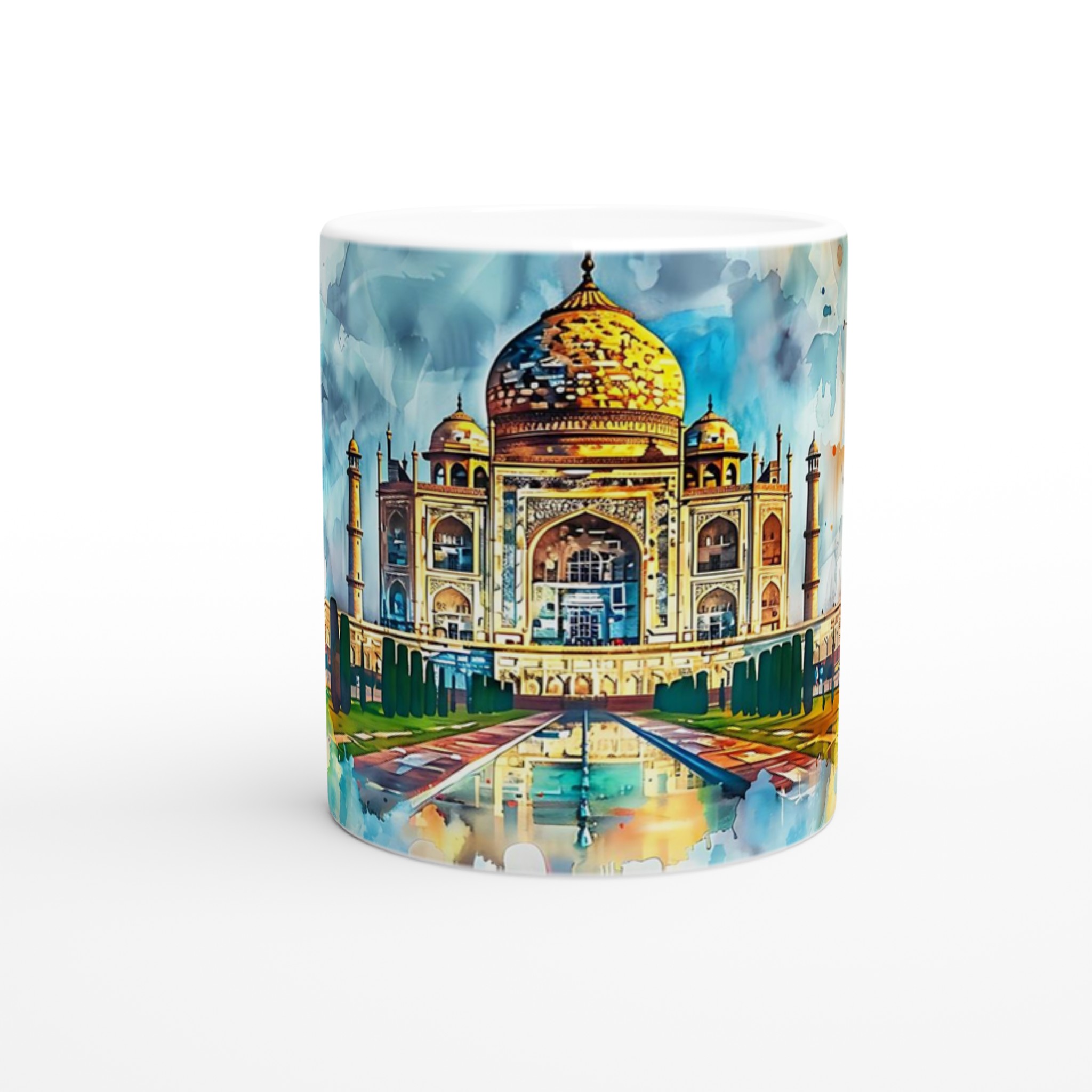 Taj Mahal Akvarellmugg – Konstnärlig 11 oz keramikmugg i ditt val av sju livfulla färger 8 0a47240b-3df3-4909-9ac6-a6acf297a1d7