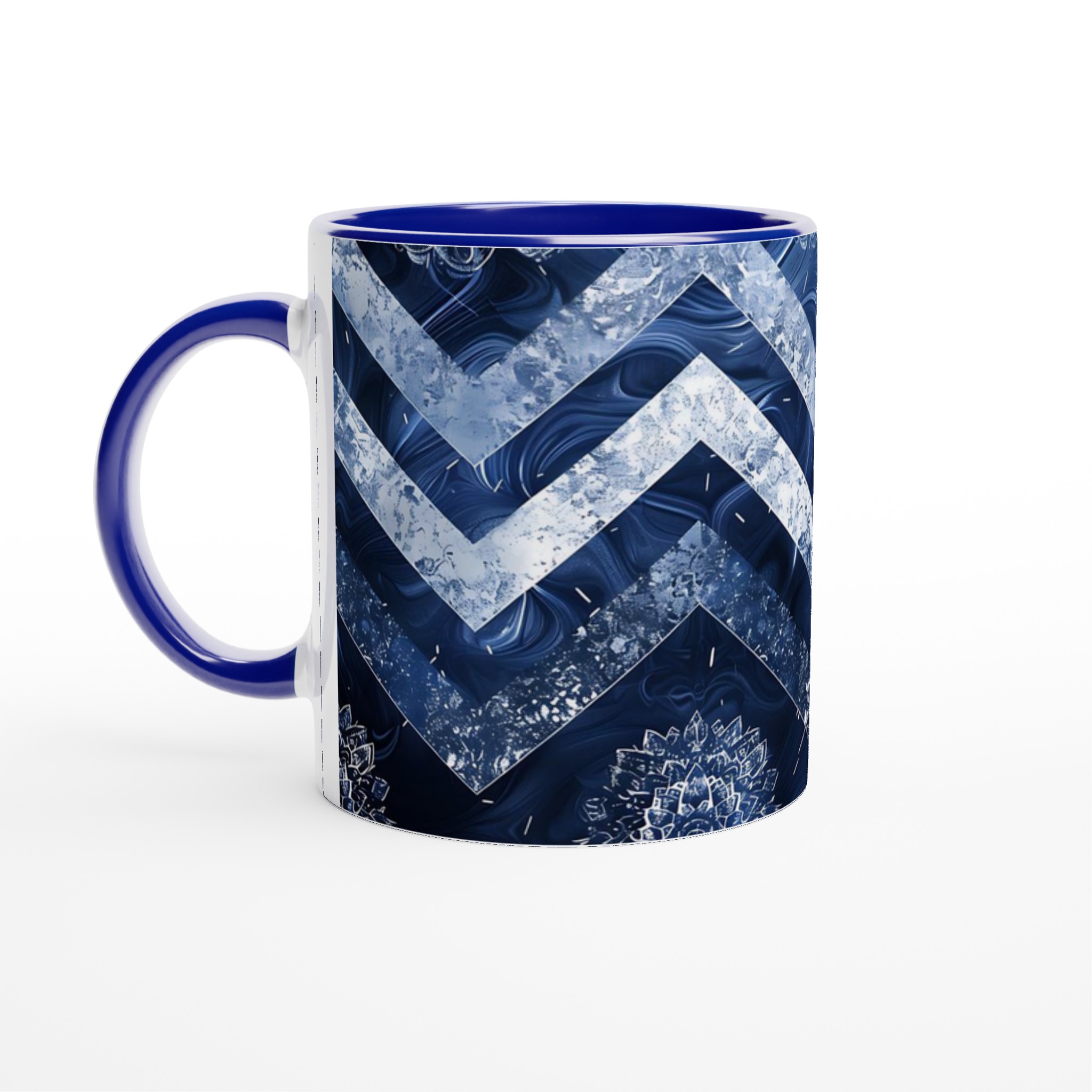 Vit 11oz keramisk mugg med stilren blå zigzag och mandalamönster – välj bland sju färgstarka keramiknyanser 2 0a5c71ff-69f7-47b1-94a1-54eb9563d8e5