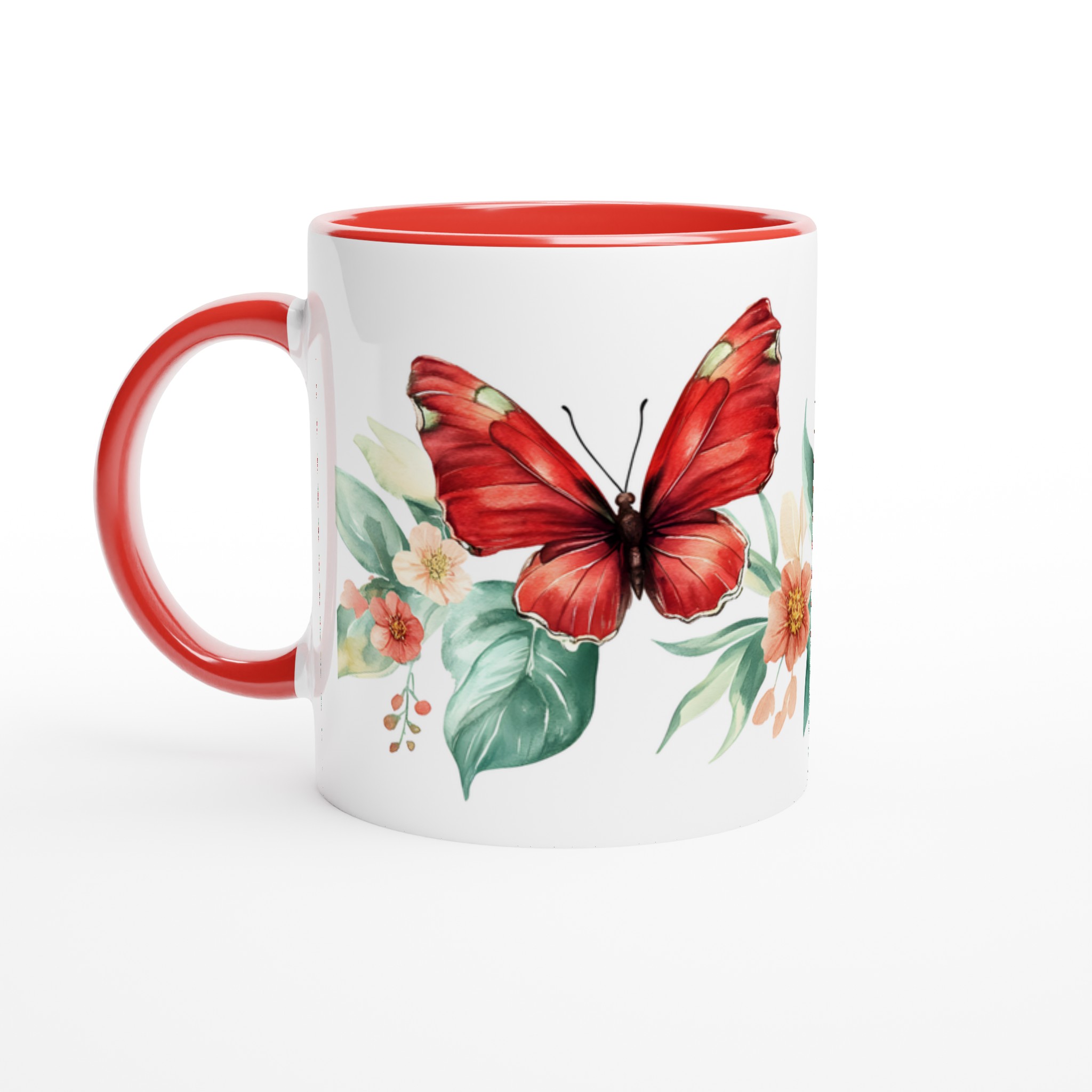 Fjärilsmugg - Akvarellblommor & Röda Fjärilar 11oz Keramisk Mugg 5 0a90c5eb-6932-4bc3-ae1c-b0618c235652