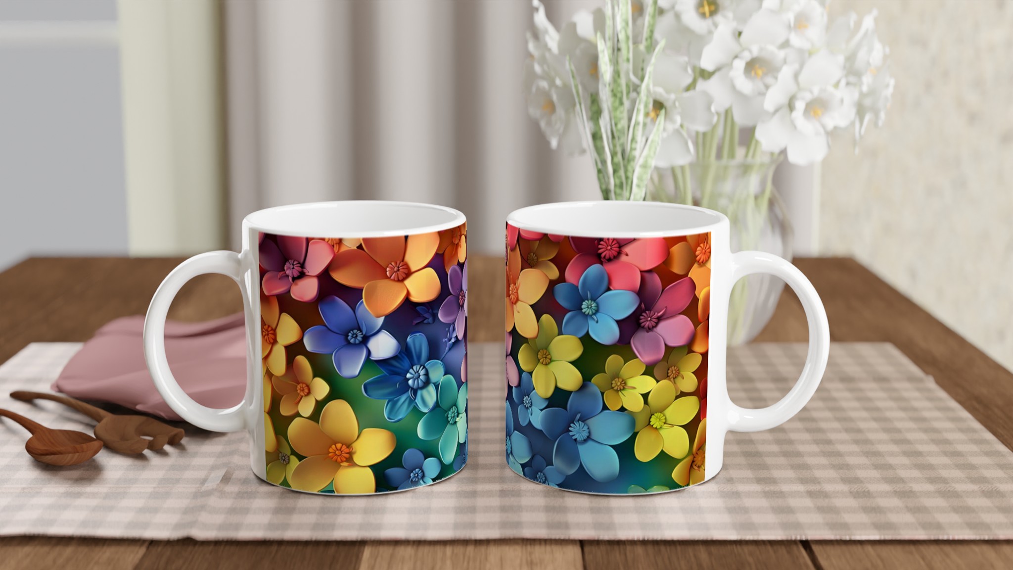 Färgsprakande Blomstermugg – 11oz Keramikmugg i Ditt Val av Färg 10 0aff6073-5704-4f17-923e-e2603d88b946