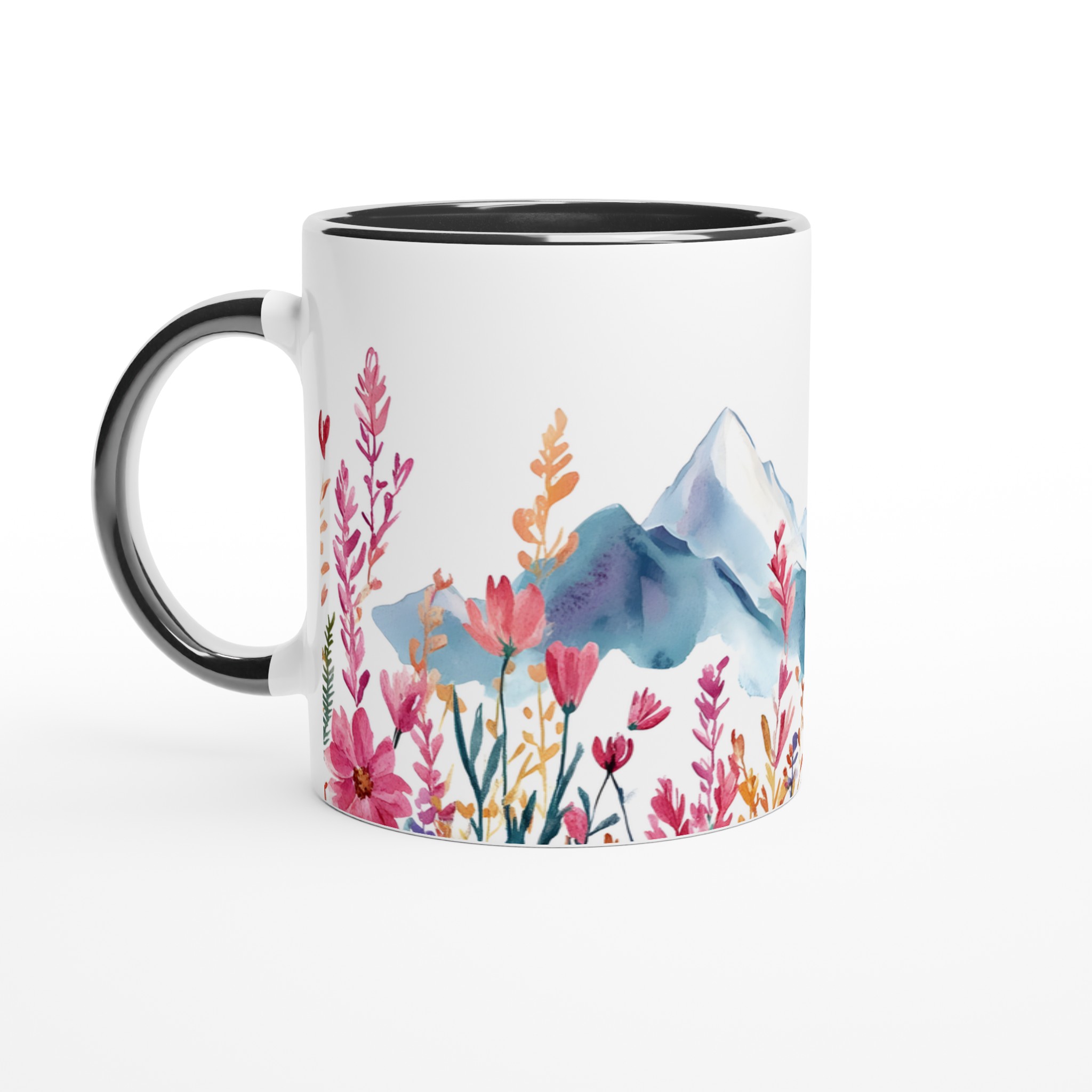 Akvarellblommig bergsmugg – 11 oz keramikmugg i ditt val av sju livfulla färger 4 0b804772-0954-42fb-9894-3460d3632079