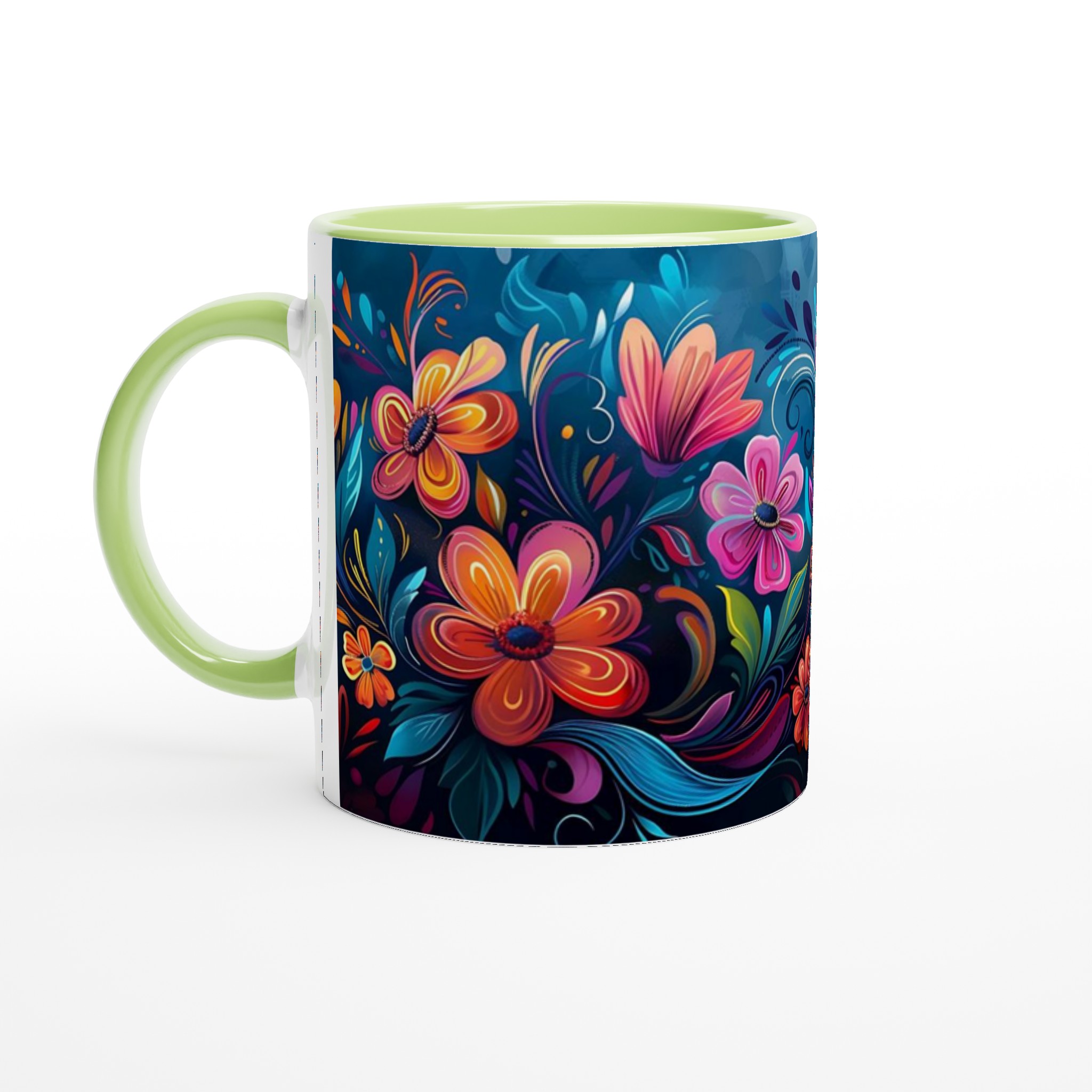 Färgsprakande Blomstermugg – 11 oz Keramisk Kaffekopp med Konstfullt Tryck i Valfri Färg 7 0bc8ad64-33c3-4b10-b6e0-28b246b823c6