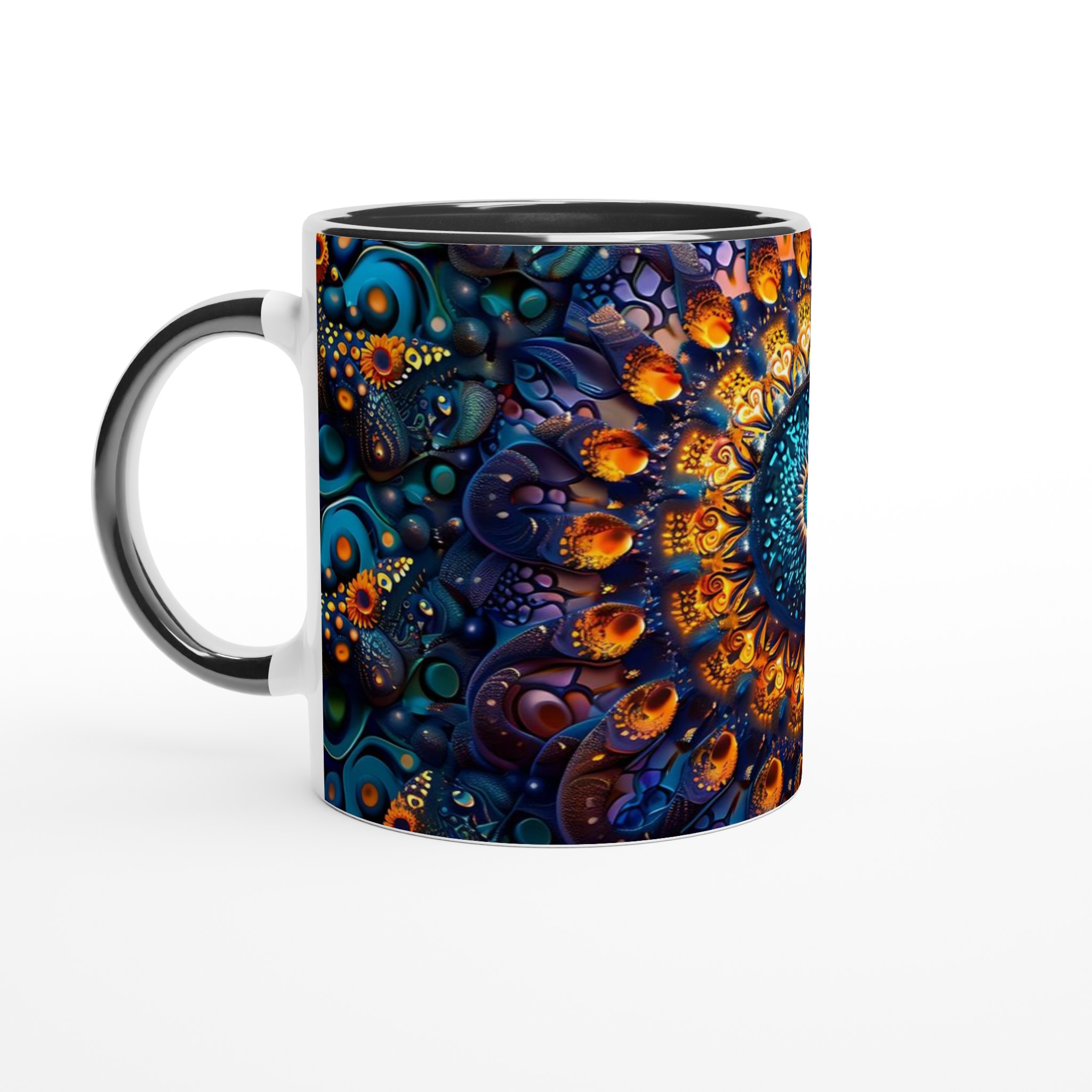 Kosmisk Mandala Mugg – 11oz Keramikmugg med Mystisk Abstrakt Konst i Guld & Turkos 4 0bcb6f25-6758-449d-9ee2-65ada150878a