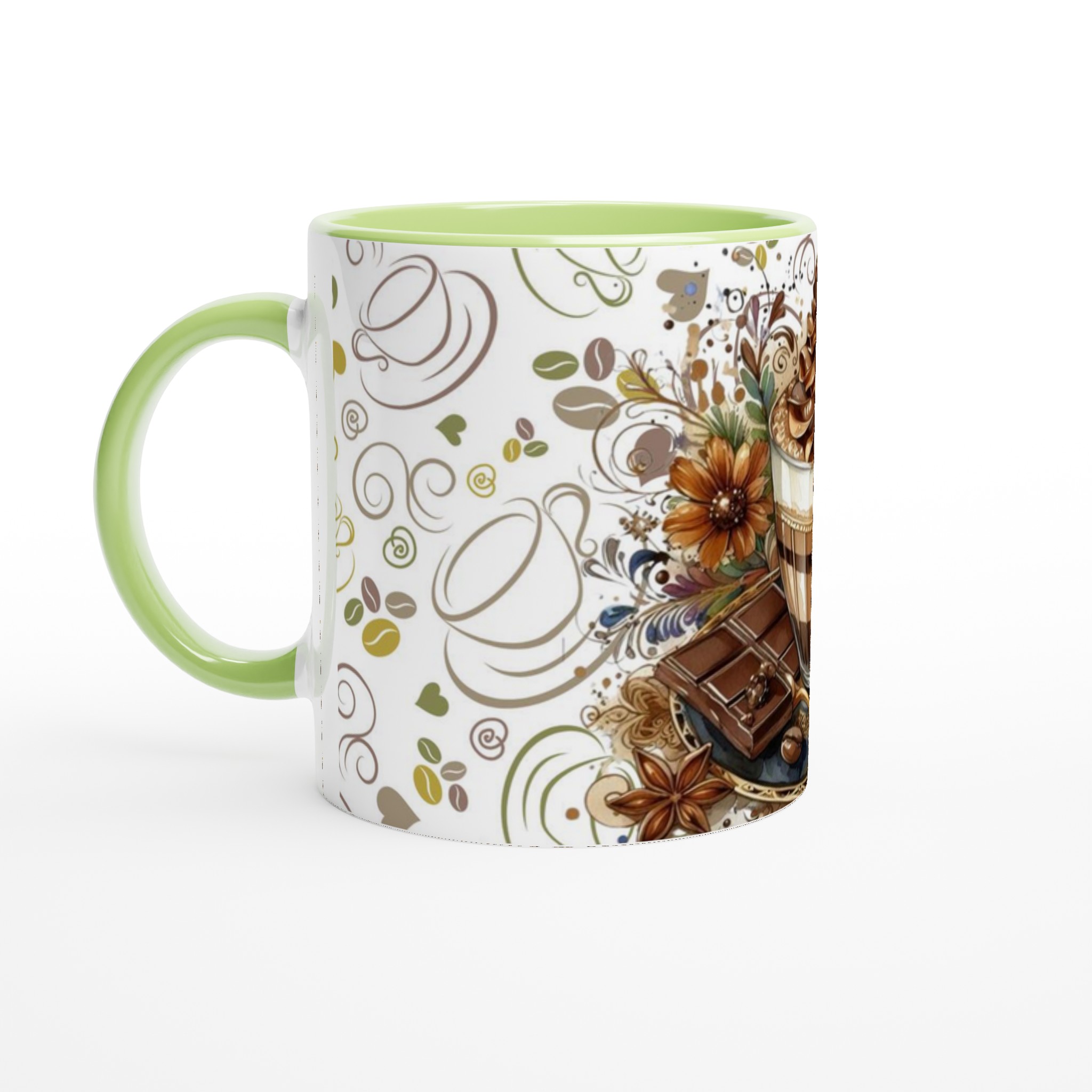 Vit 11oz keramisk mugg med elegant kaffemotiv i varma jordtoner – välj din favoritfärg 7 0c366e6b-742b-4c71-a7e9-e0f6377062c1