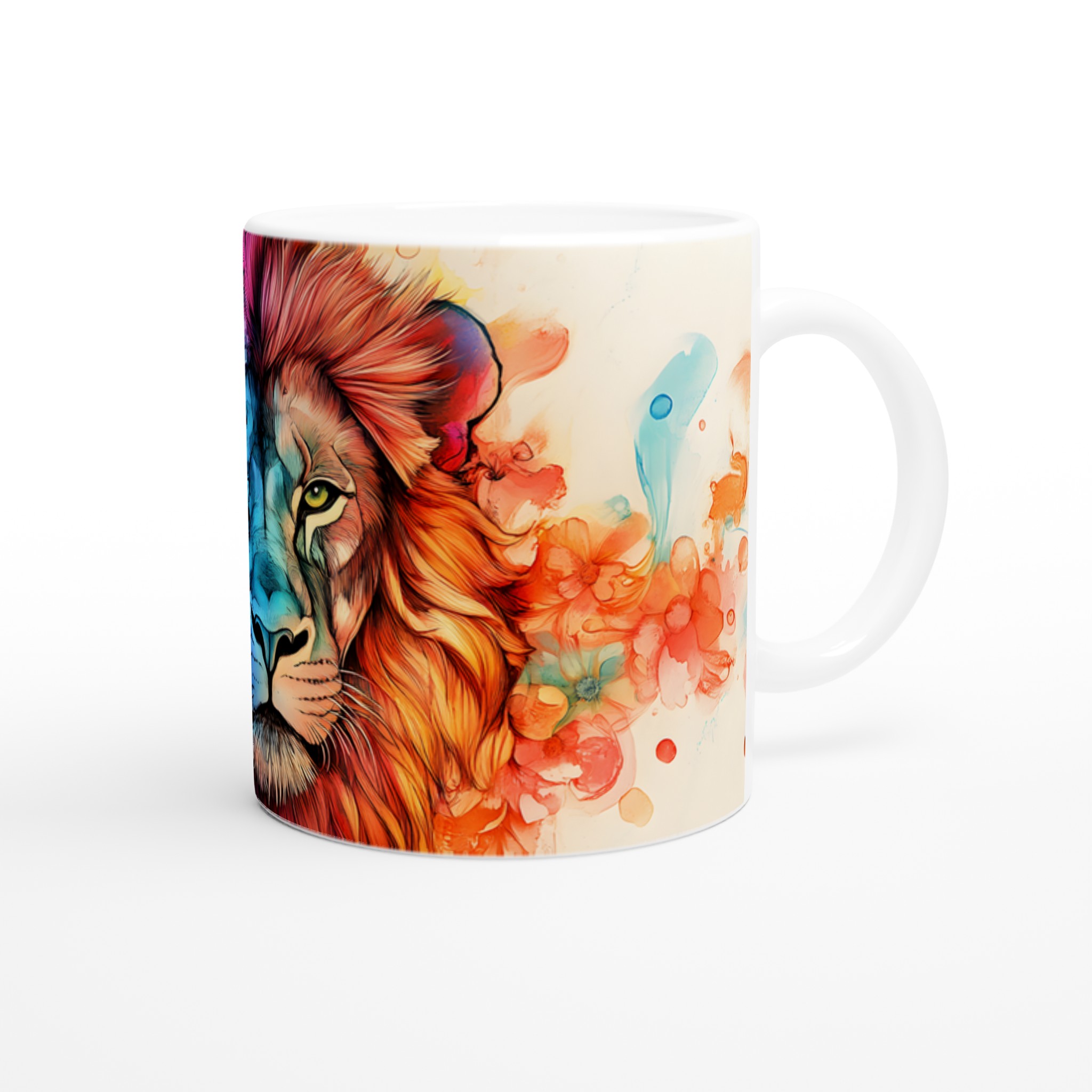 Vit 11oz keramisk mugg med levande lejon och blomsterdesign i flera färger 9 0c5fc64a-3336-4e5c-98b9-3218eff4013f