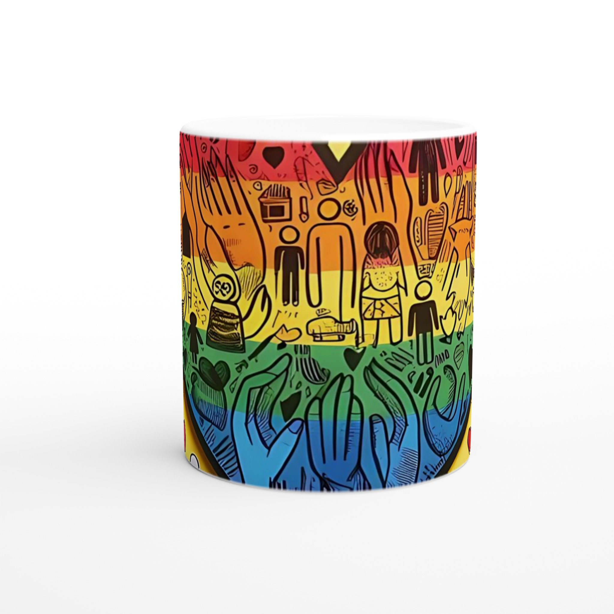 Vit 11oz keramisk mugg med färgglad PRIDE-hjärtdesign – välj bland sju livfulla keramiska färger 8 0c81731a-81d6-4327-8ccc-8c58ed3f13a7