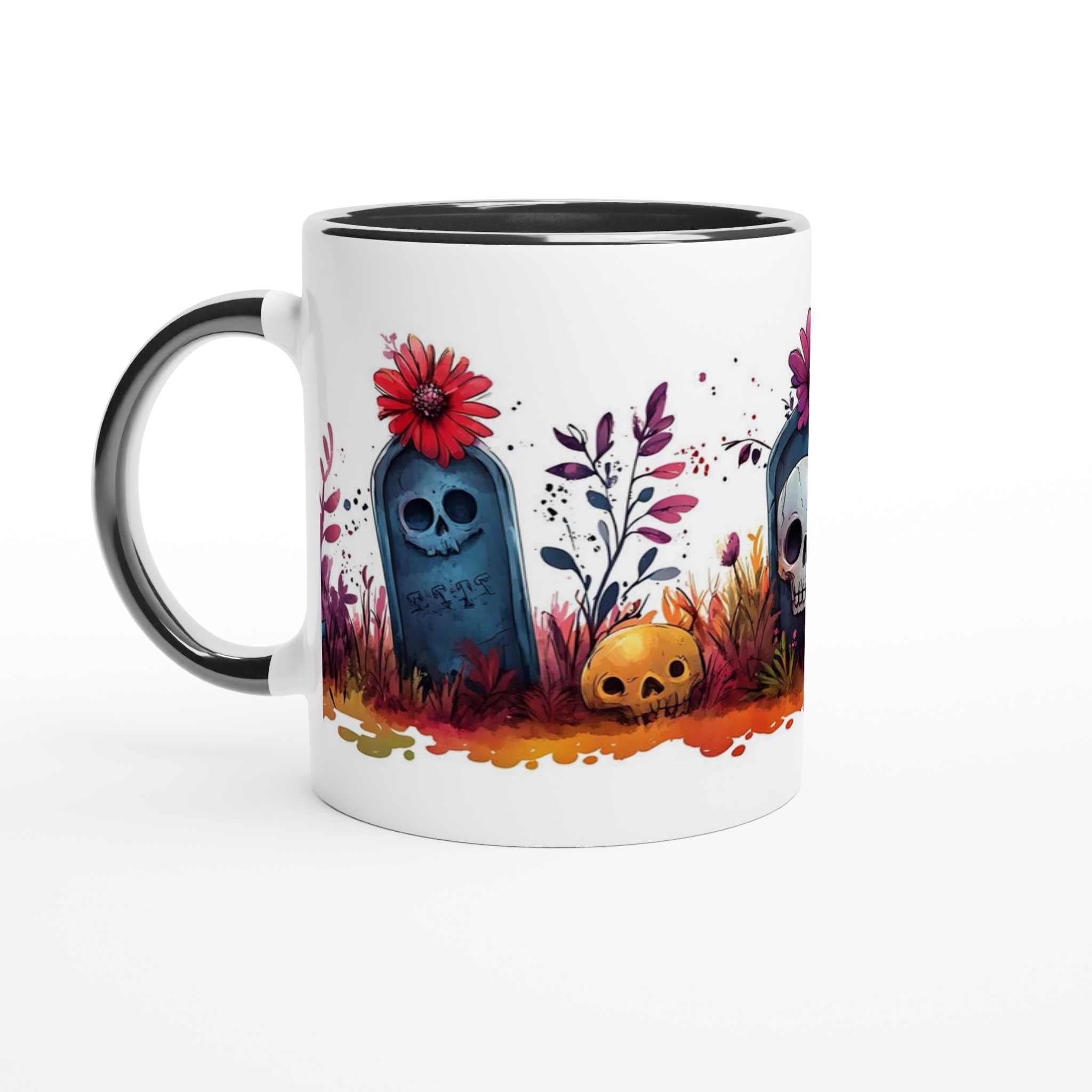 "Söta Skräcken" Keramisk Mugg - Gotisk Charm med Färgstarka Blommor & Skallar, 11oz Kaffekopp i Valfri Färg 4 0caef89d-2257-4971-8aa7-2426159d4abb