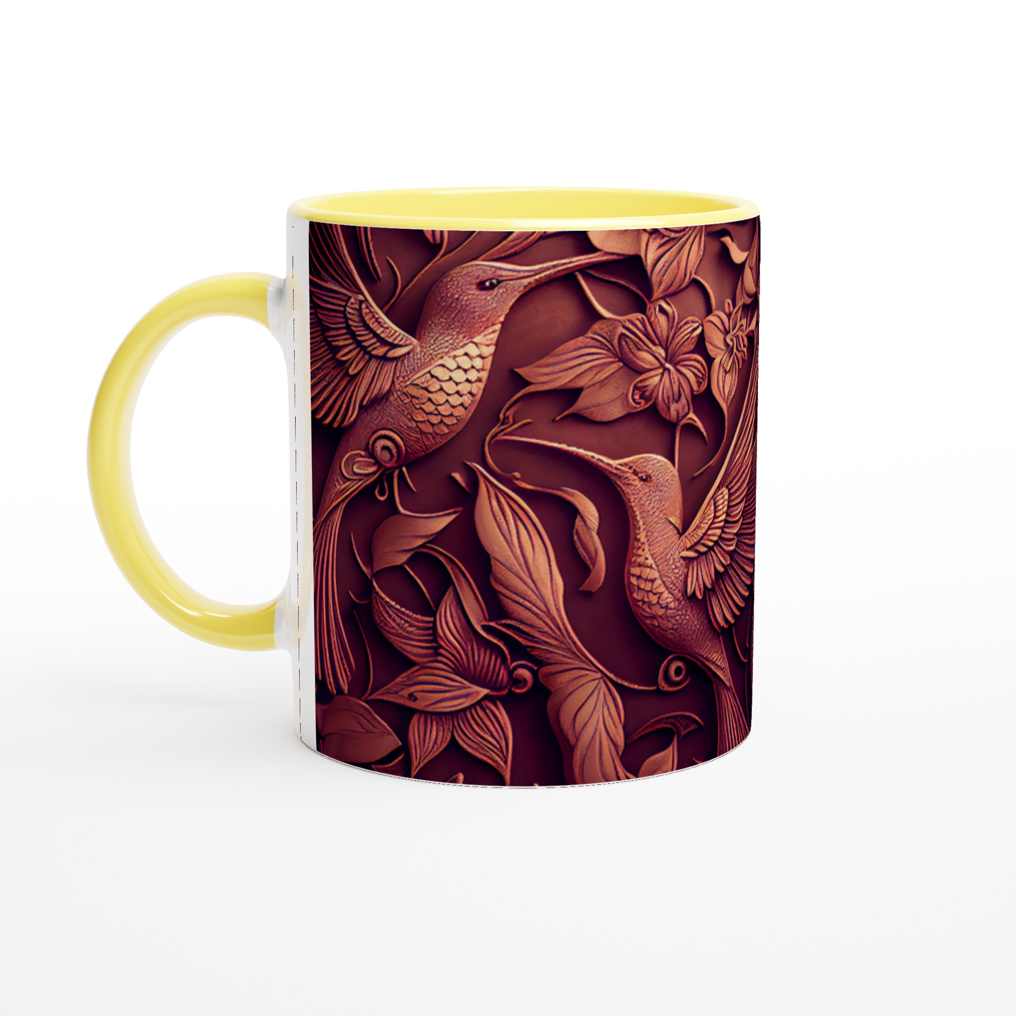 Vit 11oz keramisk mugg med exklusivt kolibri- och blomstermotiv i förtrollande jordtoner 3 0cbfee3b-2450-4fdc-8fcc-67702b4bd7b9
