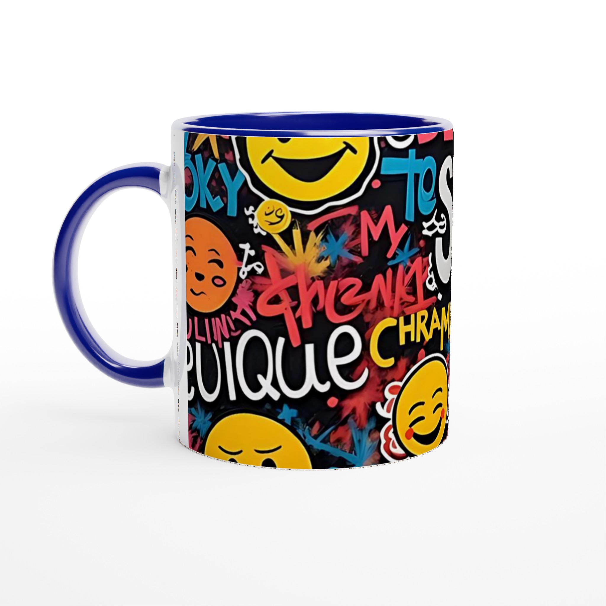 Vit 11oz keramisk mugg med färgstarkt graffiti- och smileymotiv – välj din favoritfärg! 2 0cea60e5-8432-47e3-9786-d9d753573a16