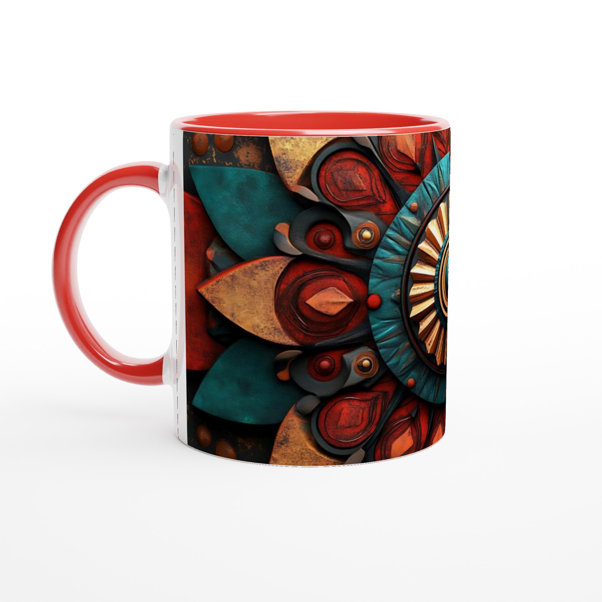 Aztec Inspired Keramikmugg - 11oz Mandala Mönster i Rött & Turkos 5 0d0e0421-2013-4152-872e-eb370ebcb00d