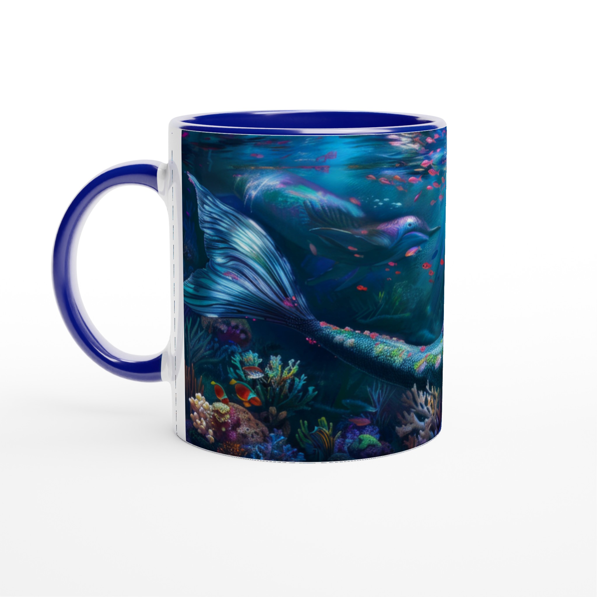 Vit 11oz keramisk mugg med fantasy-sjöjungfru i färgstarkt undervattenslandskap – välj din favoritfärg 2 0d3091bd-95e8-406c-a08e-22b55a3fd3d6