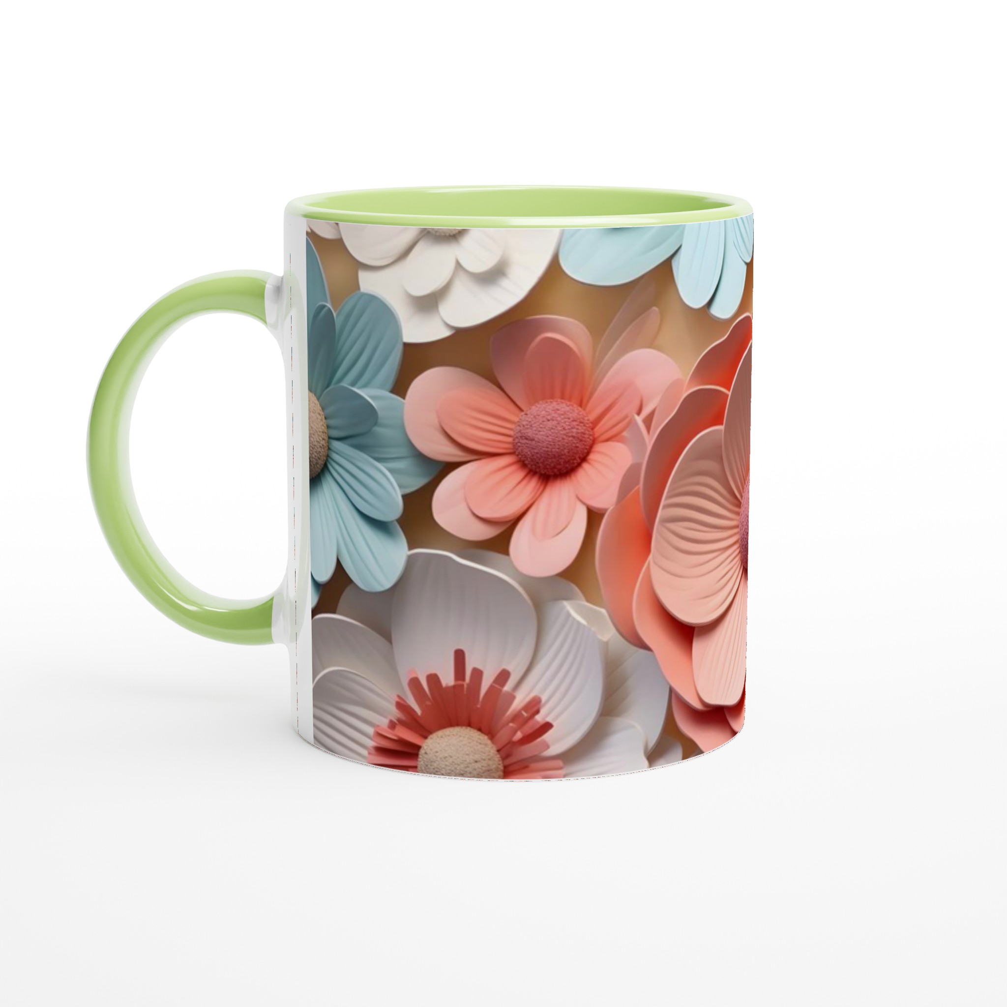 Vit 11oz keramisk mugg med blommönster – välj bland flera färgglada keramiktoner 7 0d603481-5df5-44dc-b197-73da770d993a