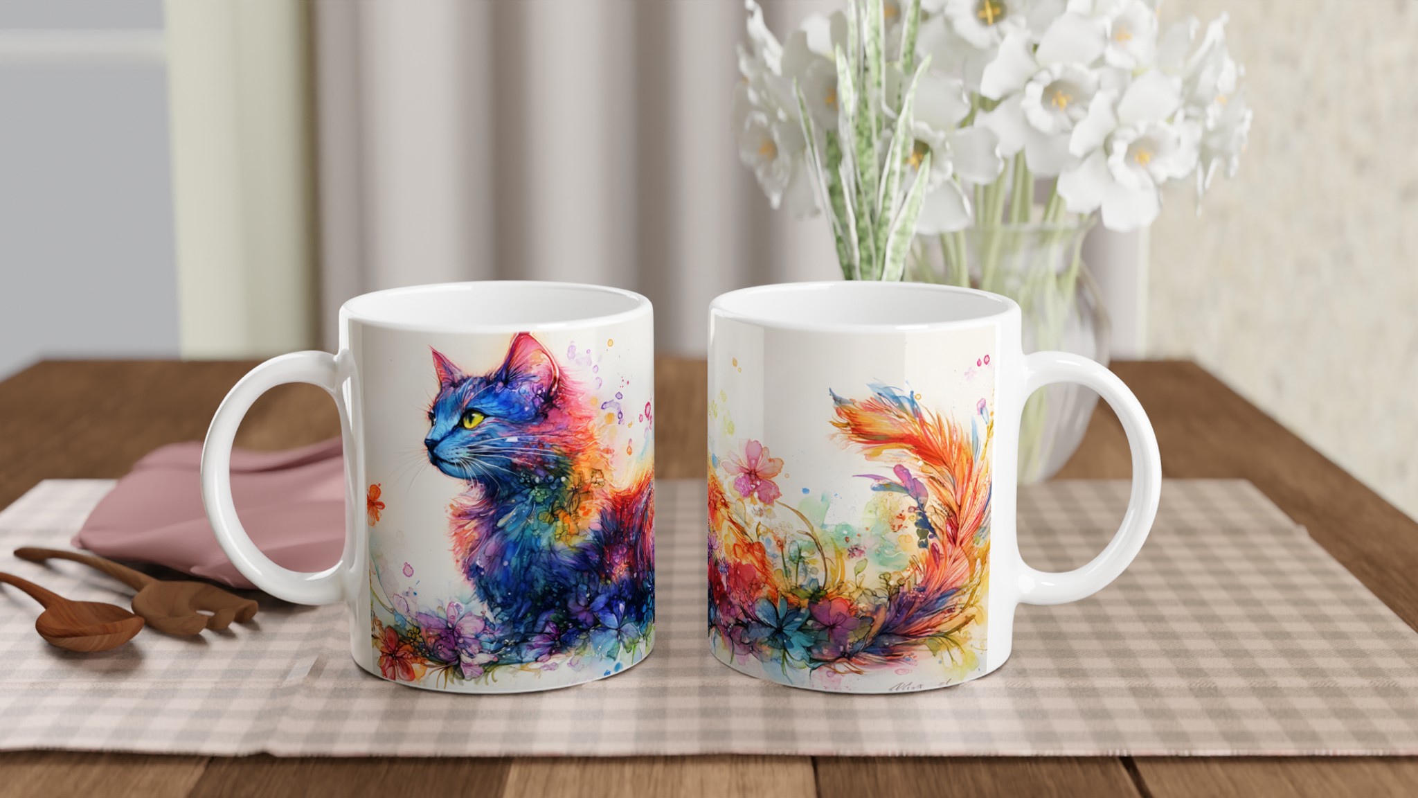 Färgsprakande Kattaquarell Keramisk Mugg – Konstnärlig Kaffestund med Valfri Färg! 10 0d798d82-71f1-4e71-8422-a9e24f2cbf8f