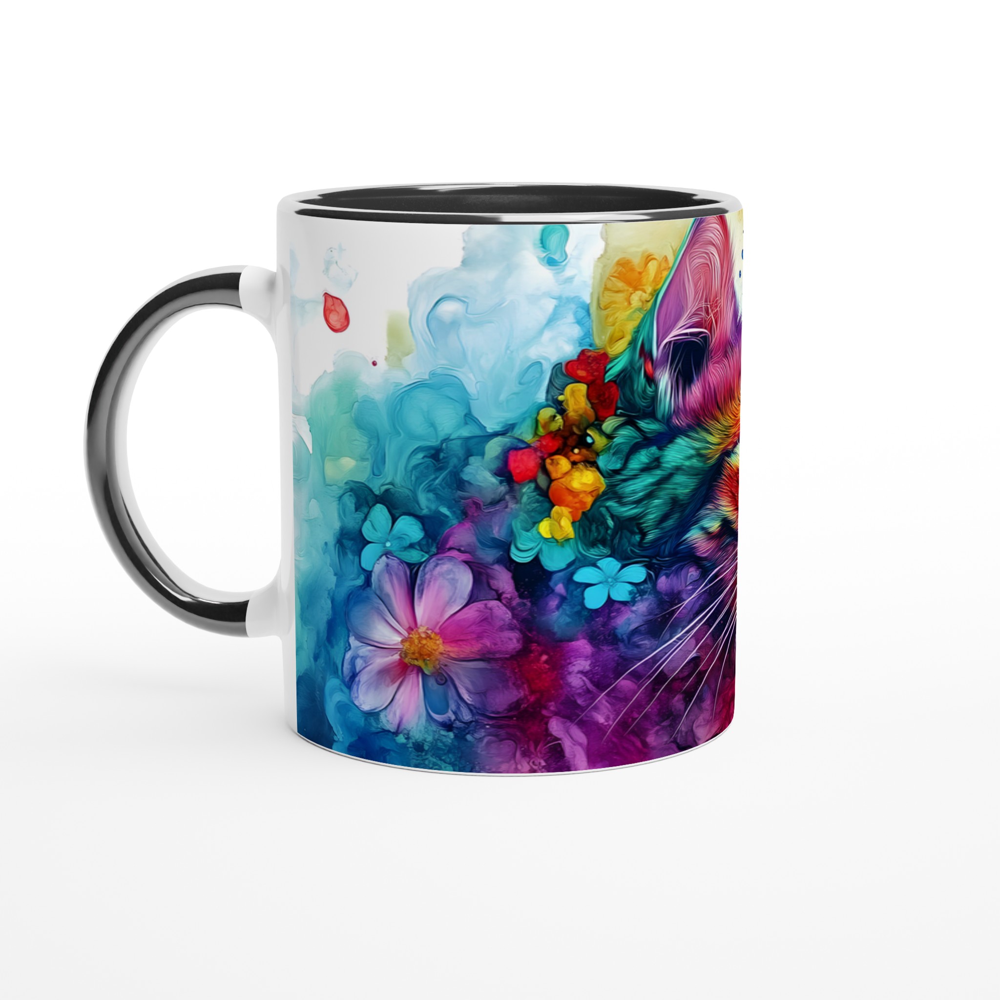 Mångfärgad Katten Mugg – 11 oz Keramikmugg med Psykedelisk Kattkonst, Välj Bland 7 Levande Färger 4 0df7be54-44a4-4f03-aa0a-0c62b9a9f5d6