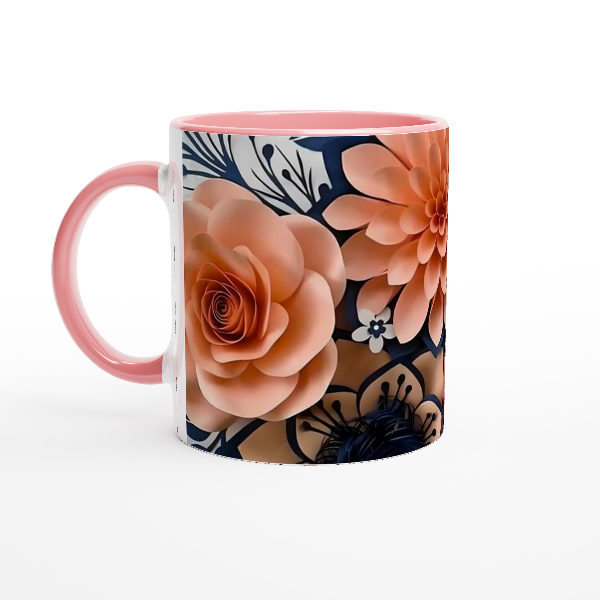 Vit 11oz keramisk mugg med elegant rosa och mörkblå blomdesign – välj din favoritfärg 6 0e137d59-f3b6-4ac3-8525-91c0449c1471