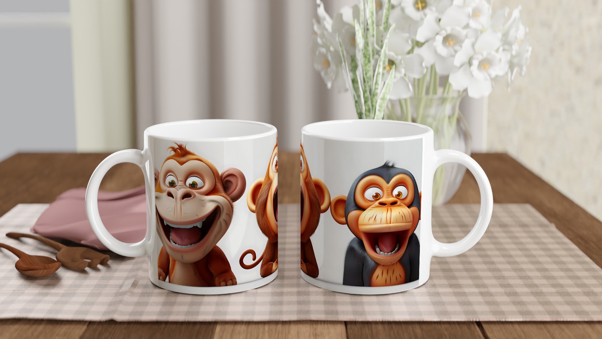 Glada Apor Keramikmugg - 11oz Rolig Kaffekopp med Uttrycksfull Design i 7 Färger 10 0e1e2fe4-12fe-4f9f-a563-212c6c23fdca