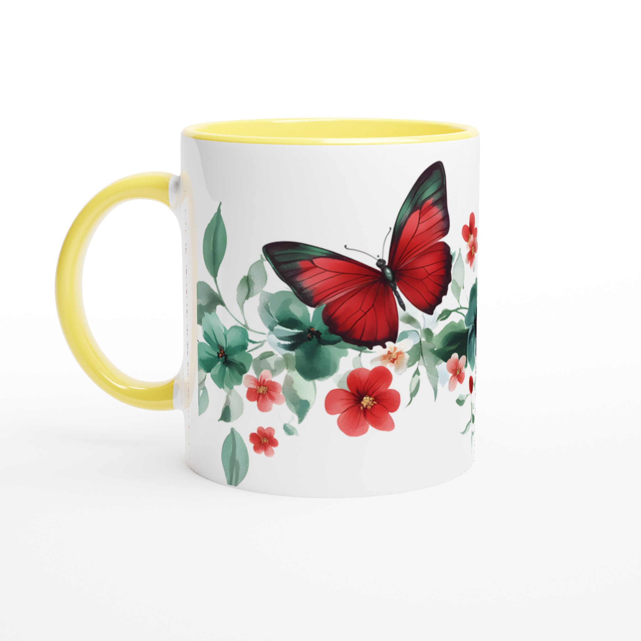 Fjärilsdröm 11oz Keramisk Mugg – Akvarellblommor & Röda Fjärilar i Valfri Färg 3 0e52ec66-944a-49f2-a1c4-195fe1c8ddff
