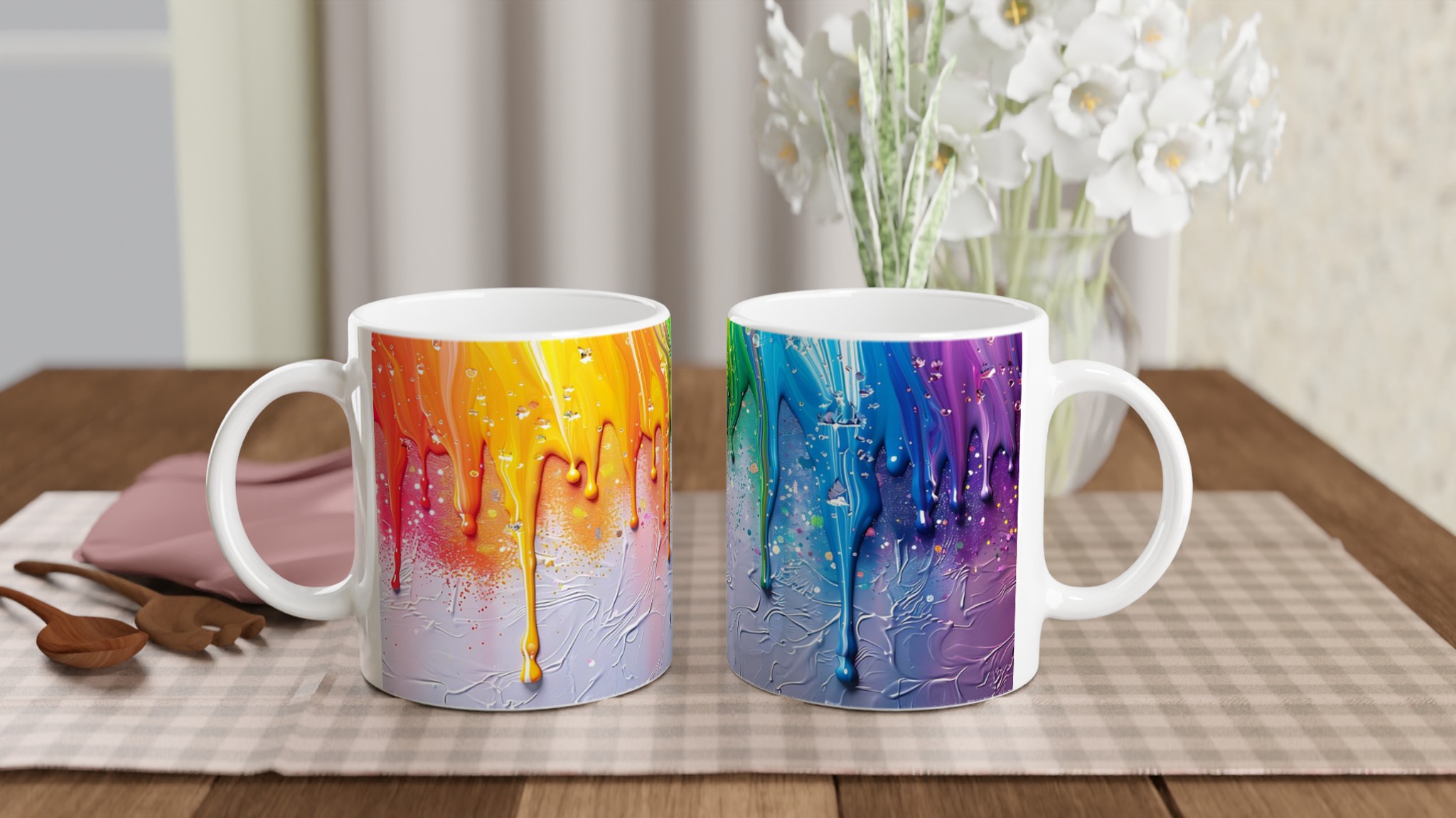 Livfull Vit 11oz Keramisk Mugg med Färgsprakande Drippande Konstmotif i Sju Färger 10 0e80d298-a141-4599-b8e5-87d653670063