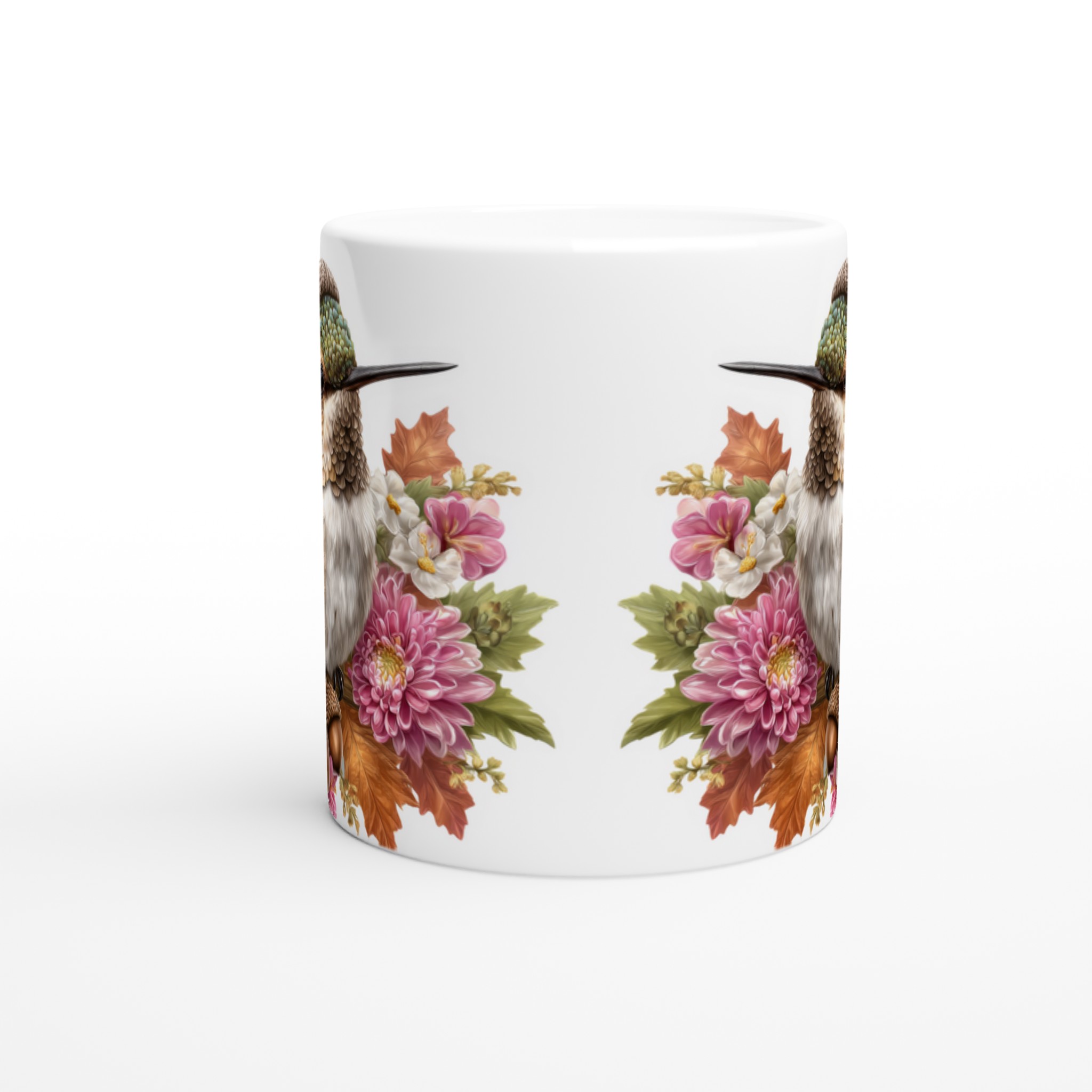 Vit 11oz keramisk mugg med färgstarkt kolibri- och blomsterdesign – välj bland sju livfulla färger 8 0ea9d44b-fc49-4a2d-a6f2-a9925add270d