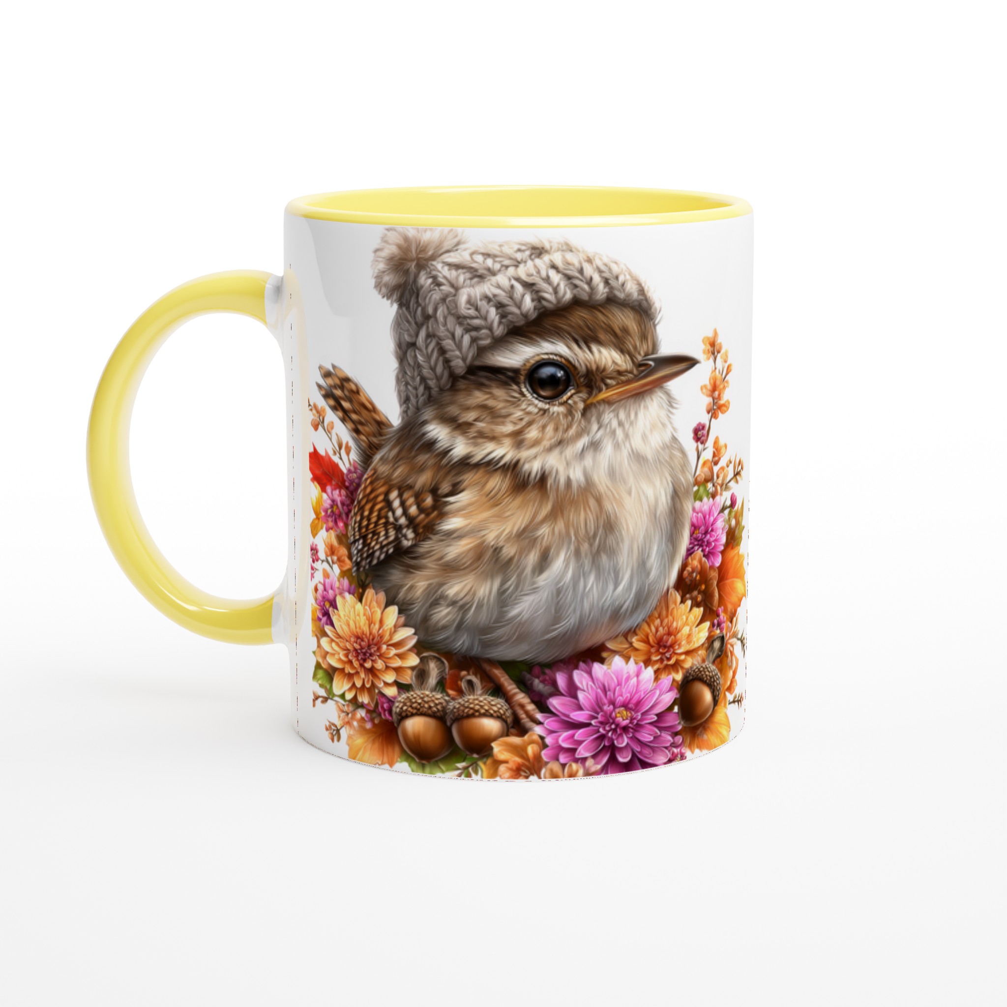 Vit 11oz keramisk mugg med höstinspirerat fågelmotiv i väljbar keramikfärg 3 0edfc873-3c52-481e-9c52-a486662b49fd