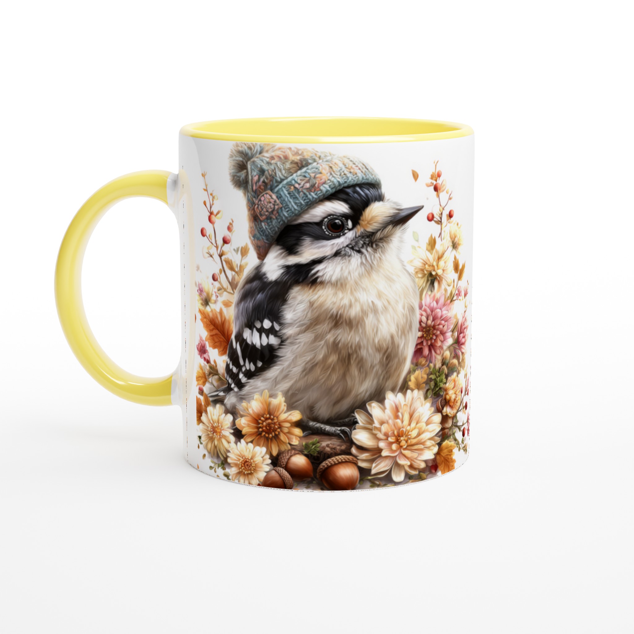 Vit 11oz keramisk mugg med charmigt fågelmotiv och varm höstpalett 3 0ef5d830-301b-4359-8cc0-536eff3808d0