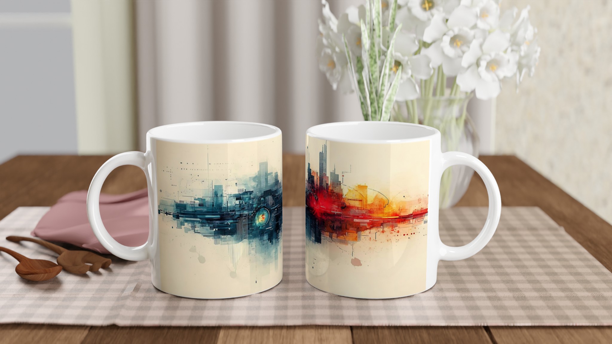 Abstrakt Stadsbild 11oz Keramikmugg – Välj bland 7 Livfulla Färger 10 0f06a949-b9fa-40b1-a314-107ec675614e