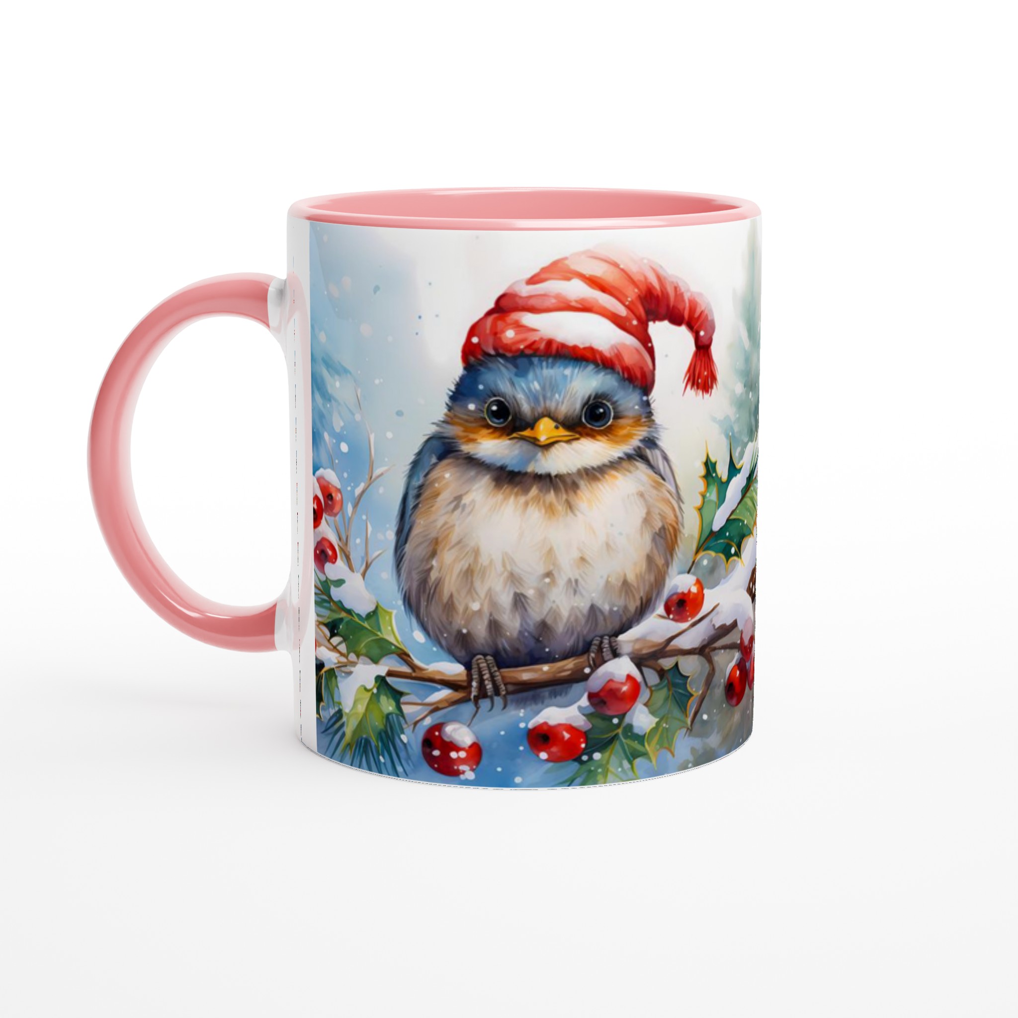 Mysig Julpippi Mugg – Vinterfågel med Tomteluva, Akvarellstil, Flera Färger – 11 oz Keramisk Kaffemugg 6 0f8a6e80-f612-412a-8a31-4828e1e0f3c3