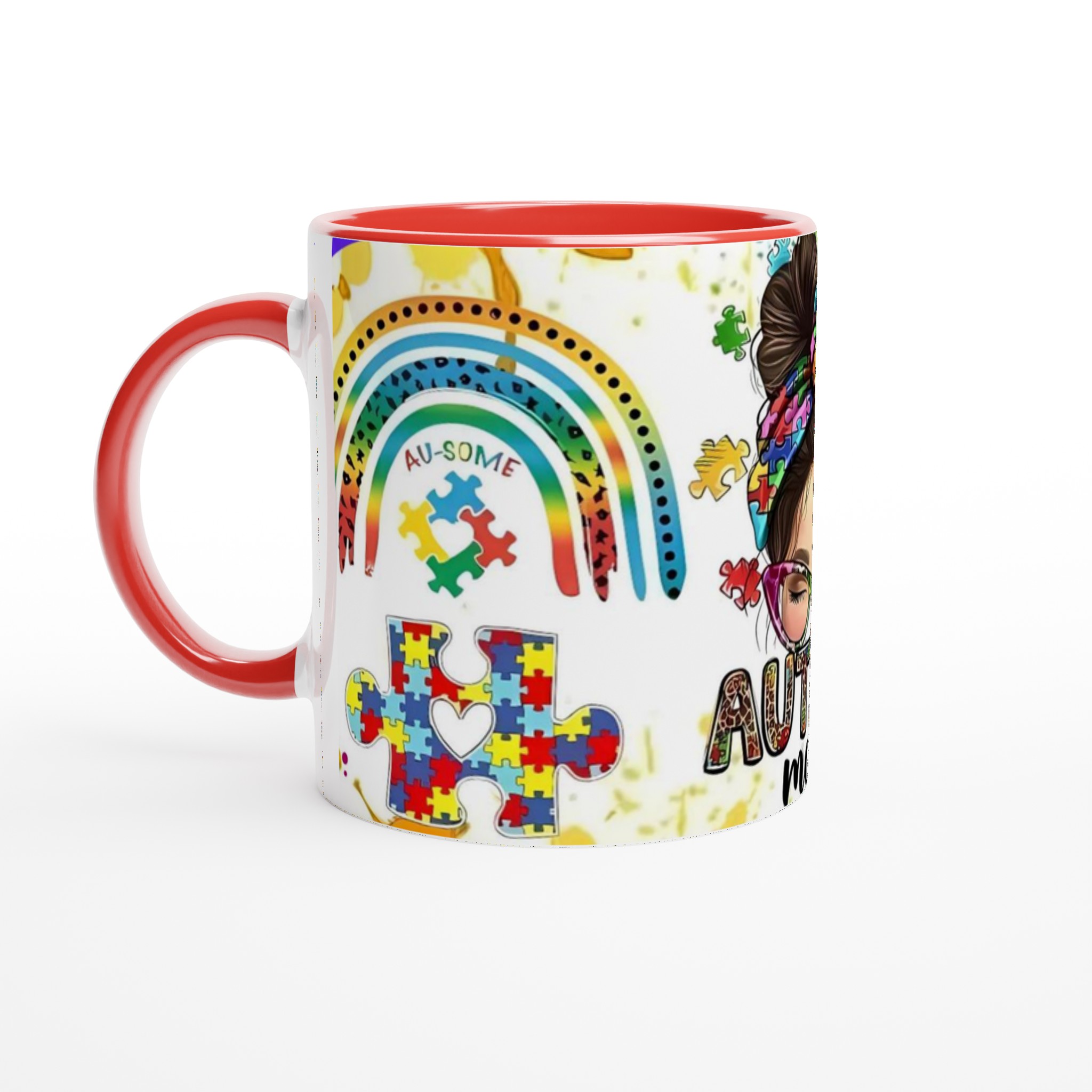 Vit 11oz keramisk mugg med färgstark Autism Mom-design – välj bland sju livfulla keramiska färger 5 0fac93ee-f412-4632-ae55-e38f1899a0e6