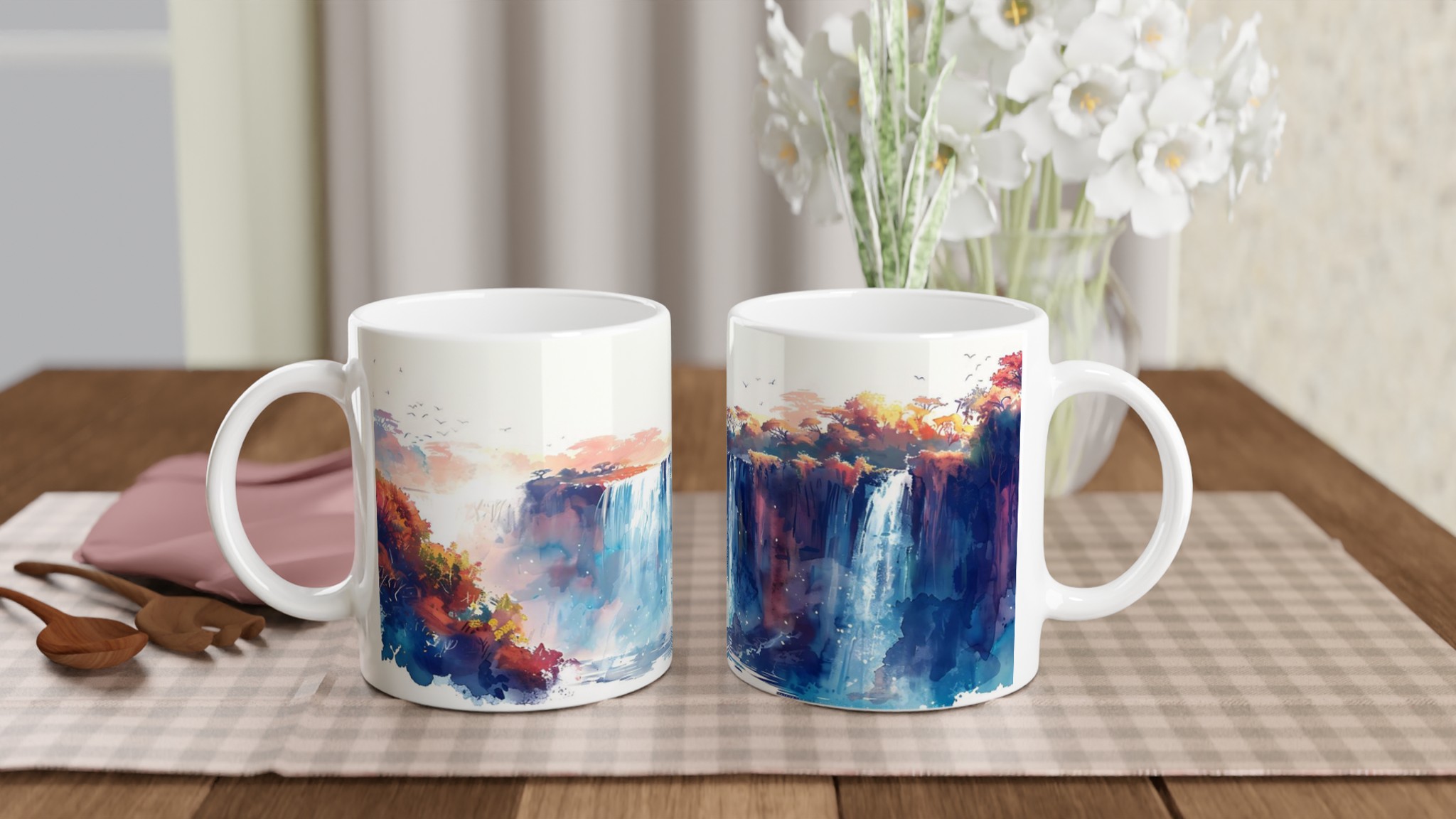 Akvarell Vattenfall Keramikmugg - 11oz konstnärlig mugg i ditt färgval 10 0fc587da-52ad-445e-9fad-cc7af539b40b