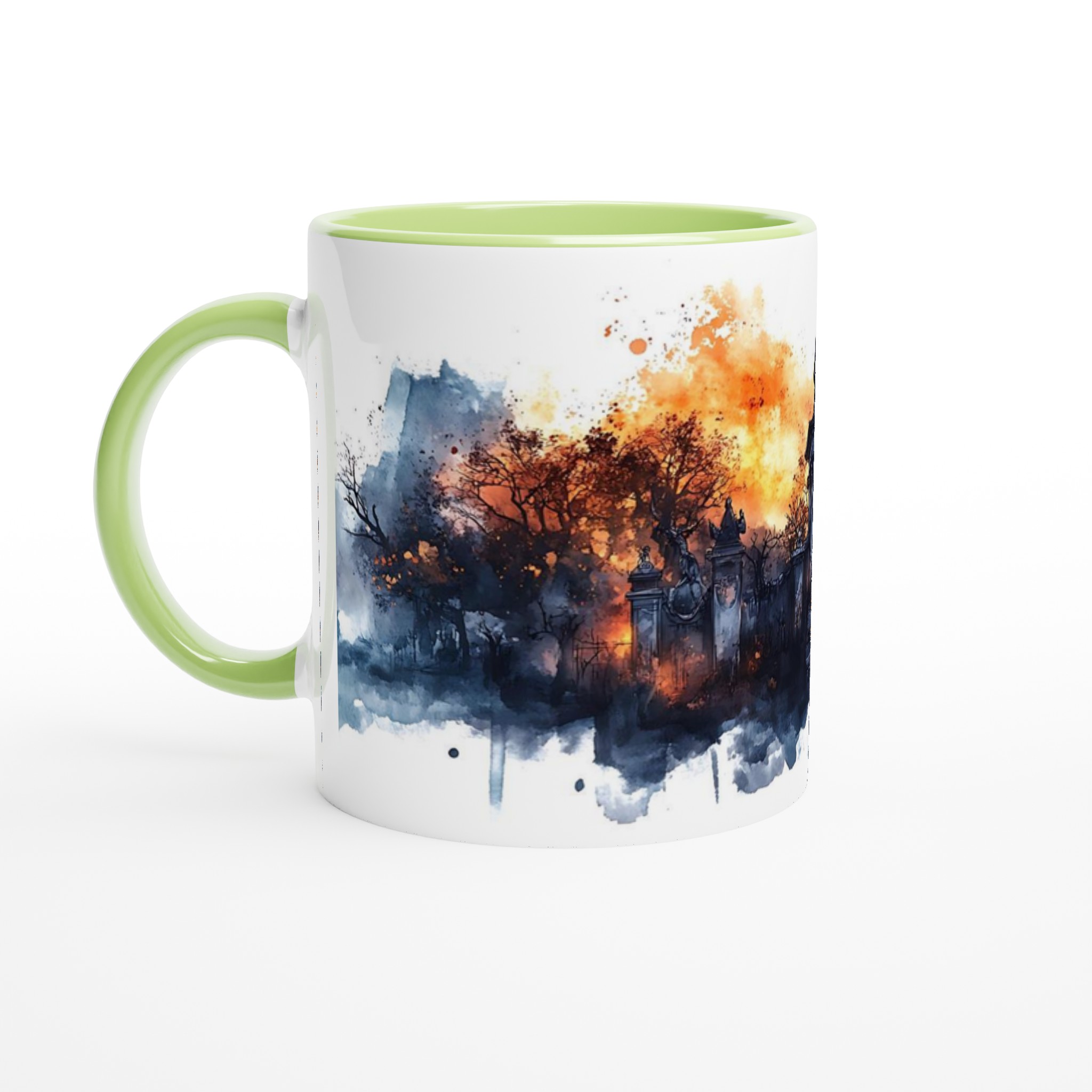 Mörk Romantik Keramisk Mugg – Gotisk Kyrkogård Akvarell i Eldiga Nyanser – 11oz Favoritmugg i Valfri Färg 7 0fd3718a-7687-4416-8ecd-eceae8676e08