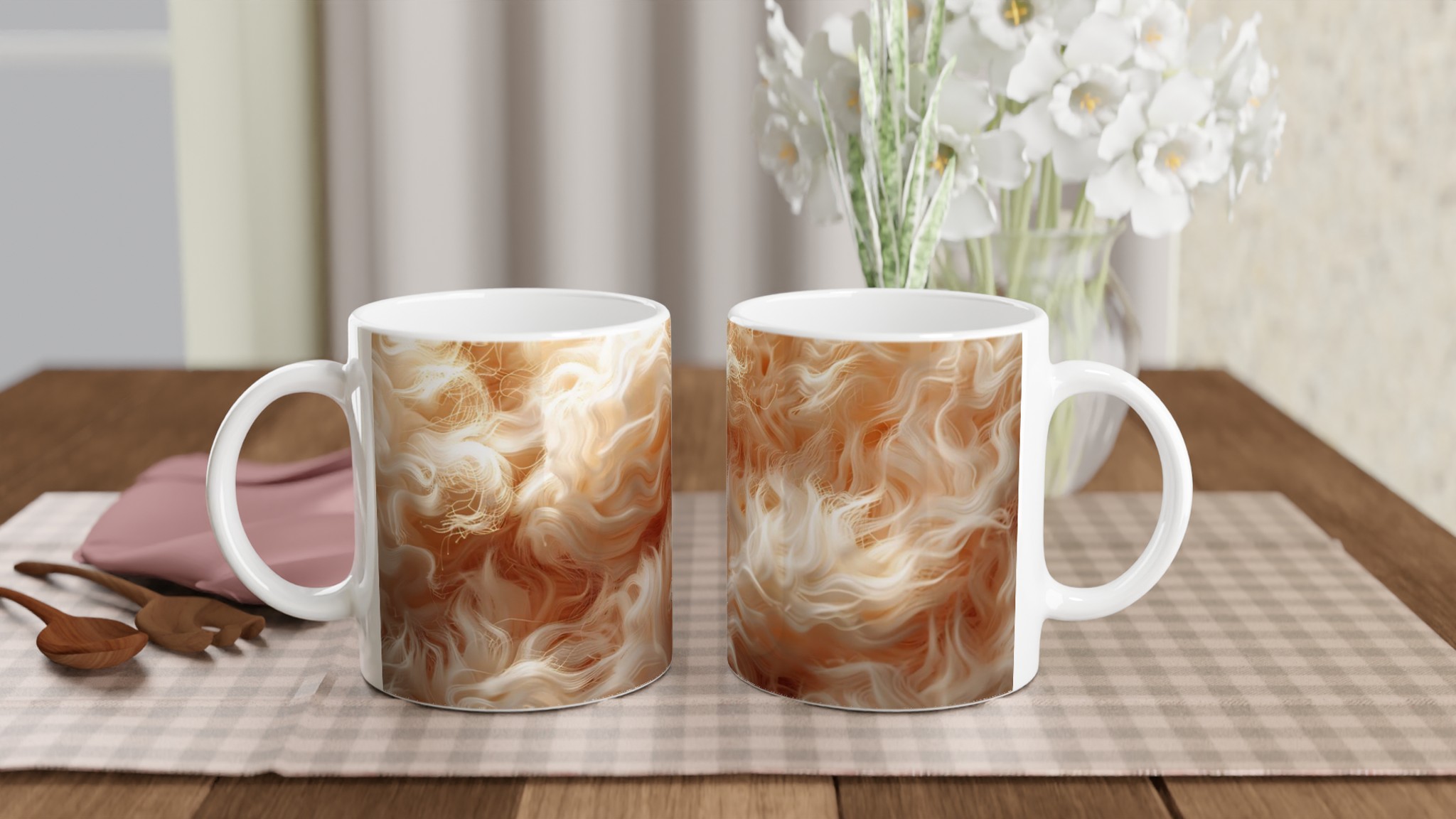 Abstrakt Krämvit Keramikmugg - 11oz, Välj din Favoritfärg 10 102f1597-3e28-4992-8b51-f5e45603fded