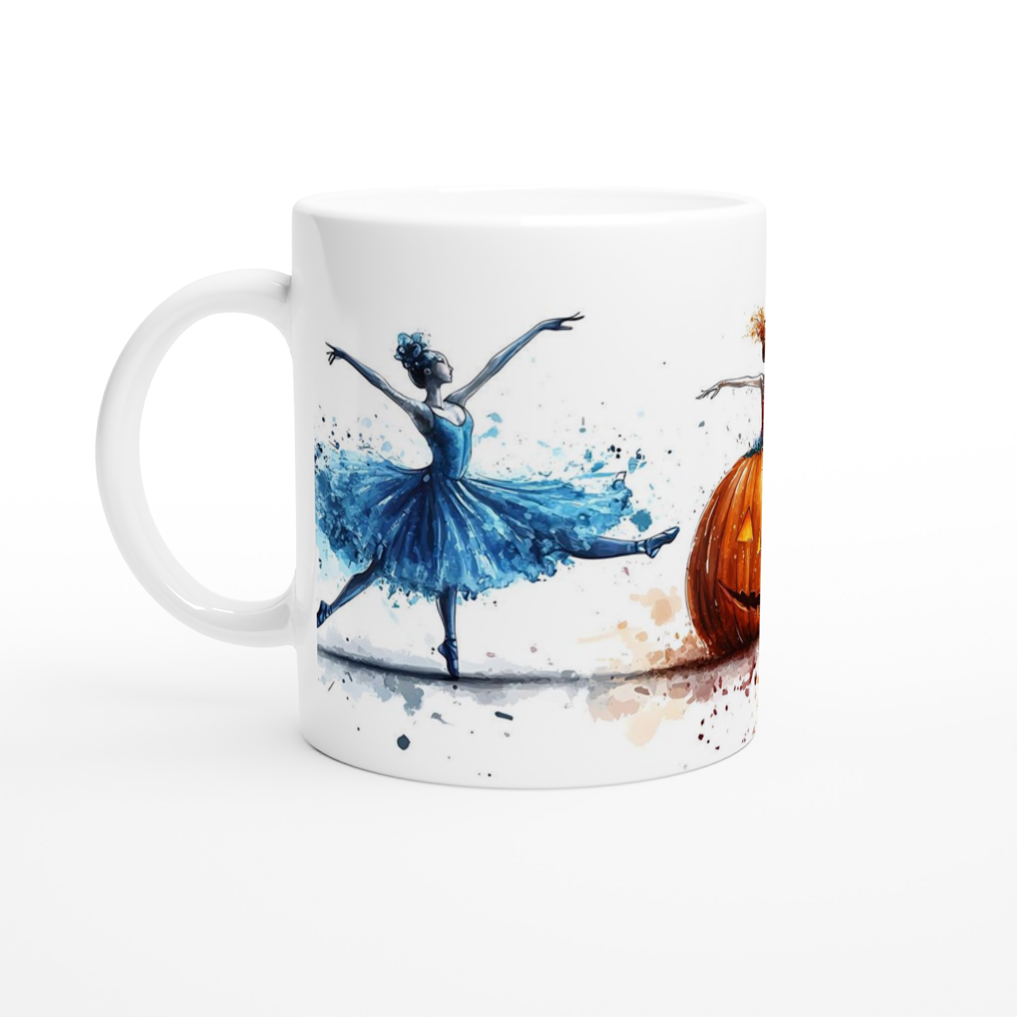 Balettinspirerad Halloween Mugg: Eleganta Dansöser & Skrämmande Pumpa i Akvarellstil 1 1033fe47-039b-4a97-9738-8cdbc4f89735