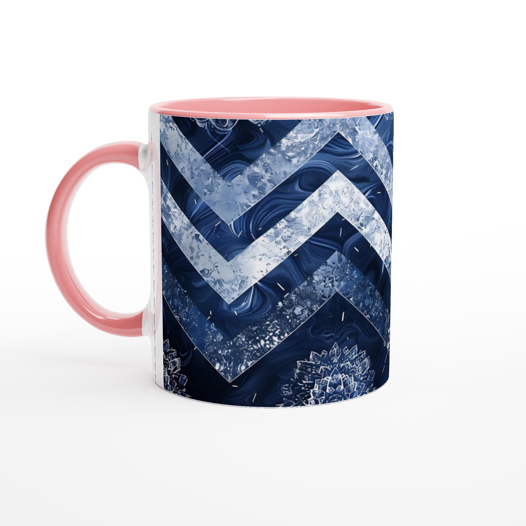 Vit 11oz keramisk mugg med stilren blå zigzag och mandalamönster – välj bland sju färgstarka keramiknyanser 6 1055d14c-a6a3-41f3-9f66-f39eeaf2a653