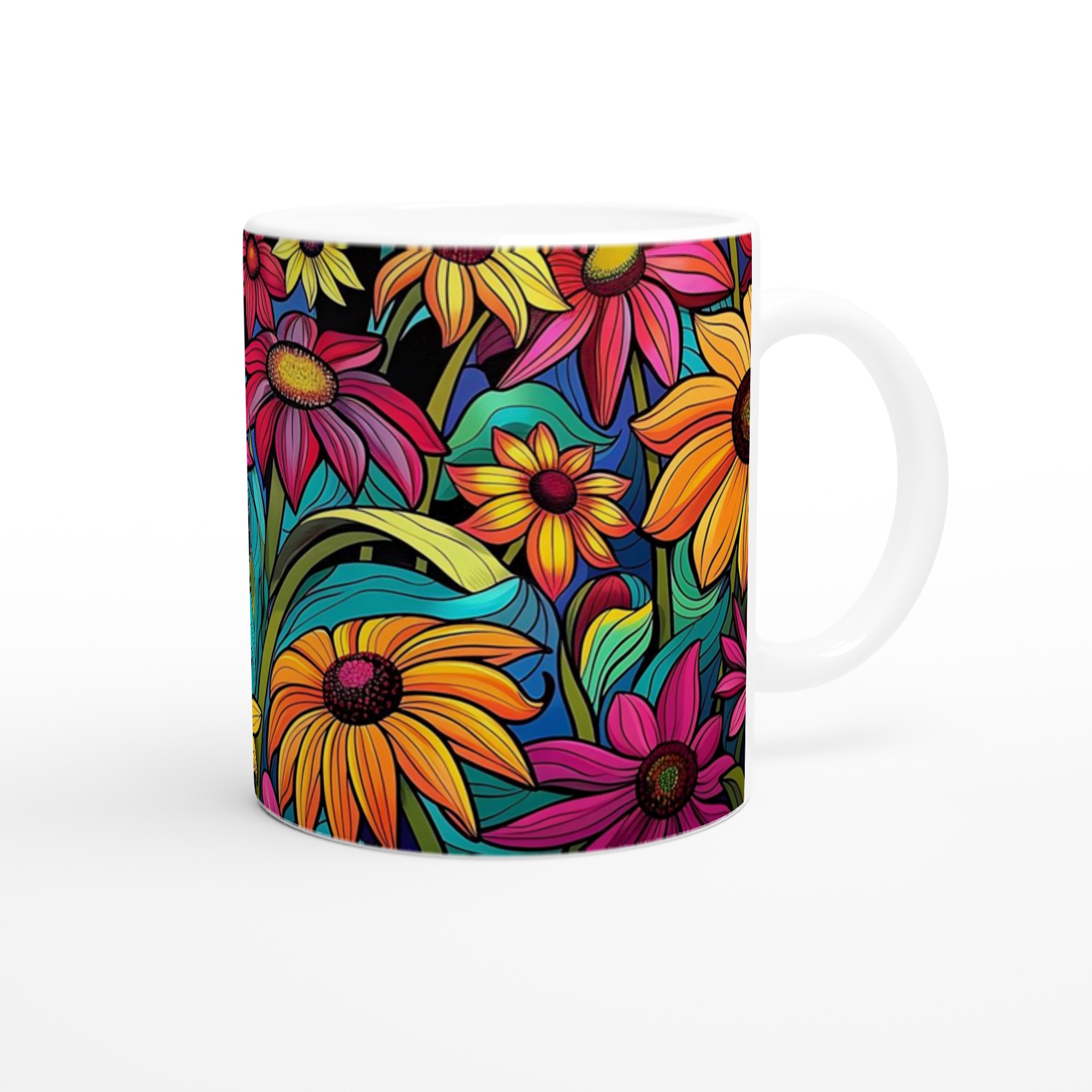 Färgexplosion: Konstnärlig Blommig Keramikmugg – 11 oz i ditt val av 7 livfulla färger! 9 106cfbfa-a050-4bea-83a8-21232c8accfd