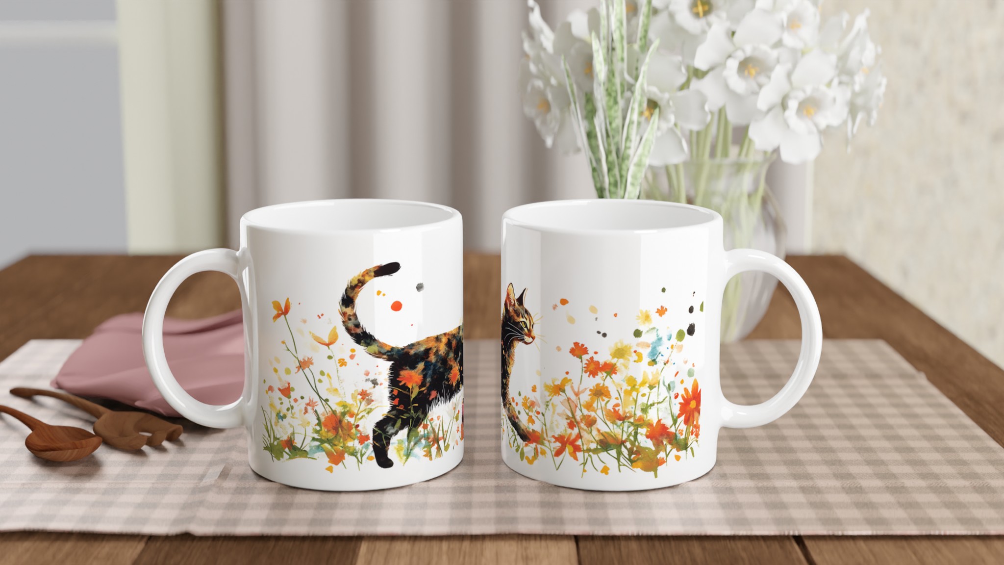 Färgsprakande Katter & Blommor Keramikmugg - 11oz Konstverk för Din Kaffestund 10 109e0176-f6ac-4811-8ebd-a6f09b6f112a
