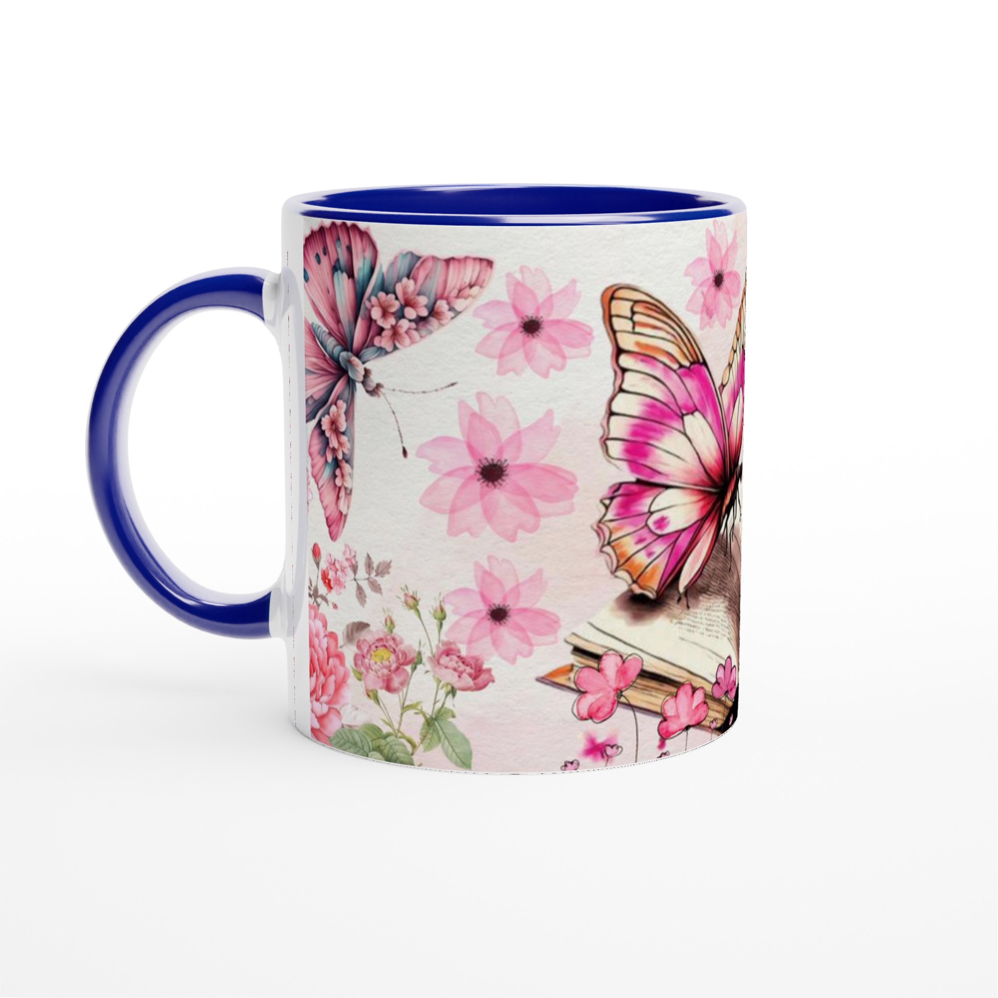 Vit 11oz keramisk mugg med blomstrande fjärilsmotiv – välj bland flera färgstarka keramiska nyanser 2 10a2c194-3e14-4979-9bb7-bf8e892c64f7