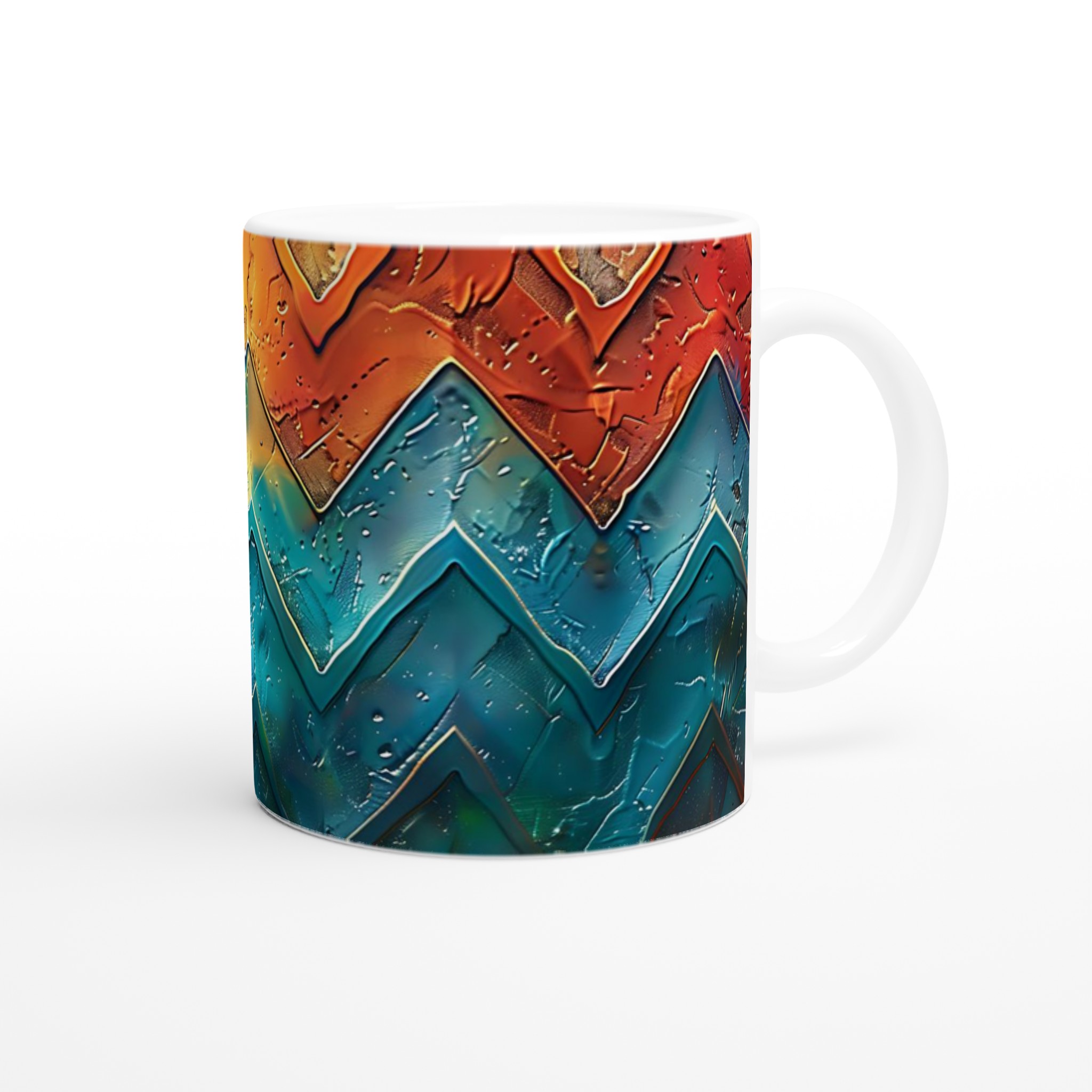 Vit 11oz keramisk mugg med levande zigzag-konst i sprakande färger 9 10d82deb-c4d3-4f99-b8fb-e6fc3e89b5d7
