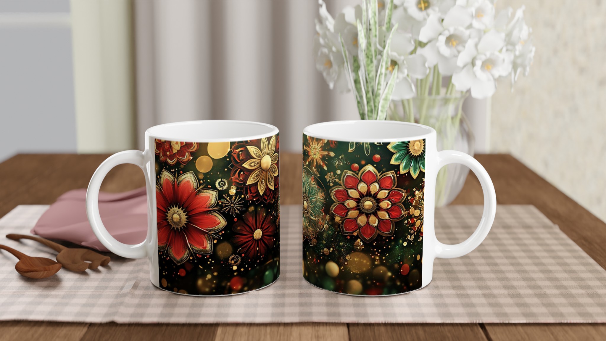 Lyxig Mugg "Förtrollad Blomsterprakt" – 11 oz Keramisk Kaffemugg i Sju Glänsande Färger 10 10de772d-d6f7-465a-98a5-5184dca05b62