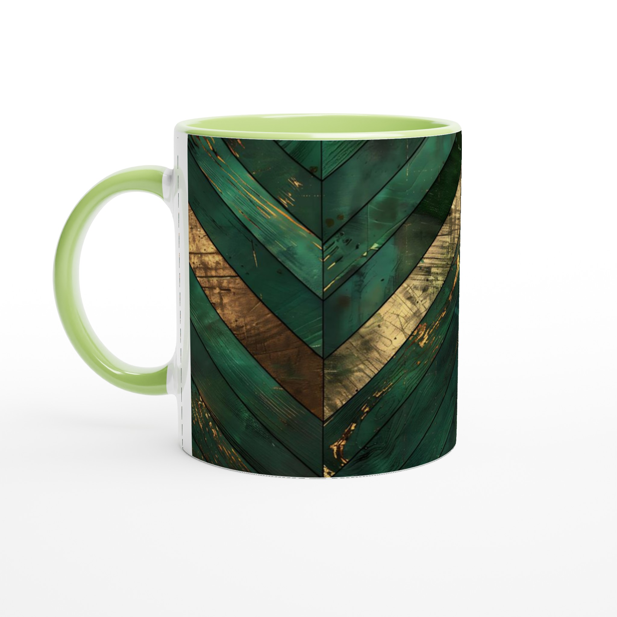 Vit 11oz keramisk mugg med elegant grön och guld design – välj bland sju färgstarka keramisktoner 7 10fa8ad0-1463-431c-9822-7b7ce62911f4