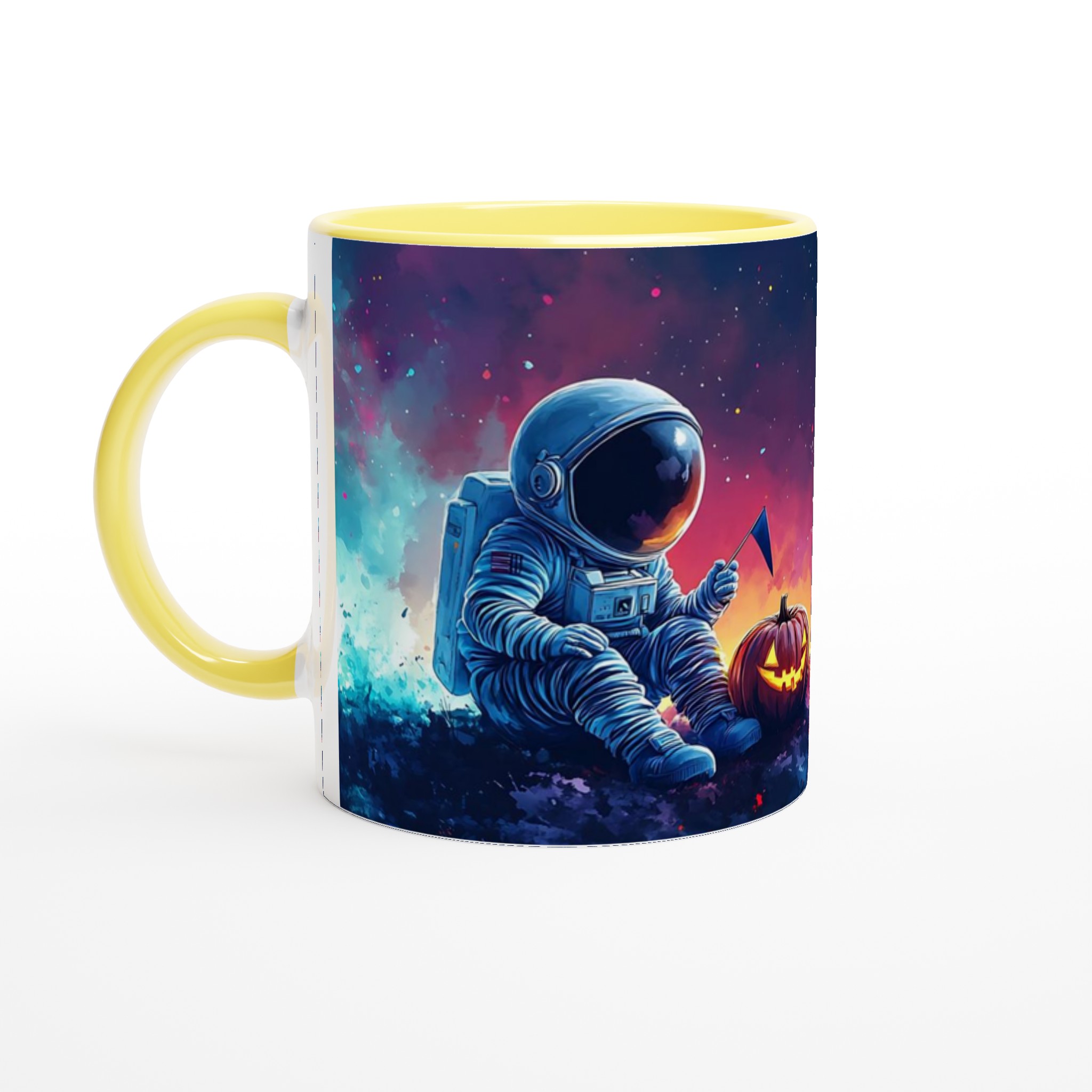 Kosmisk Halloween: Astronaut & Pumpa 11oz Keramisk Mugg – Välj bland 7 Livfulla Färger! 3 110cd27d-1b79-4fa7-b840-52e701226ef8