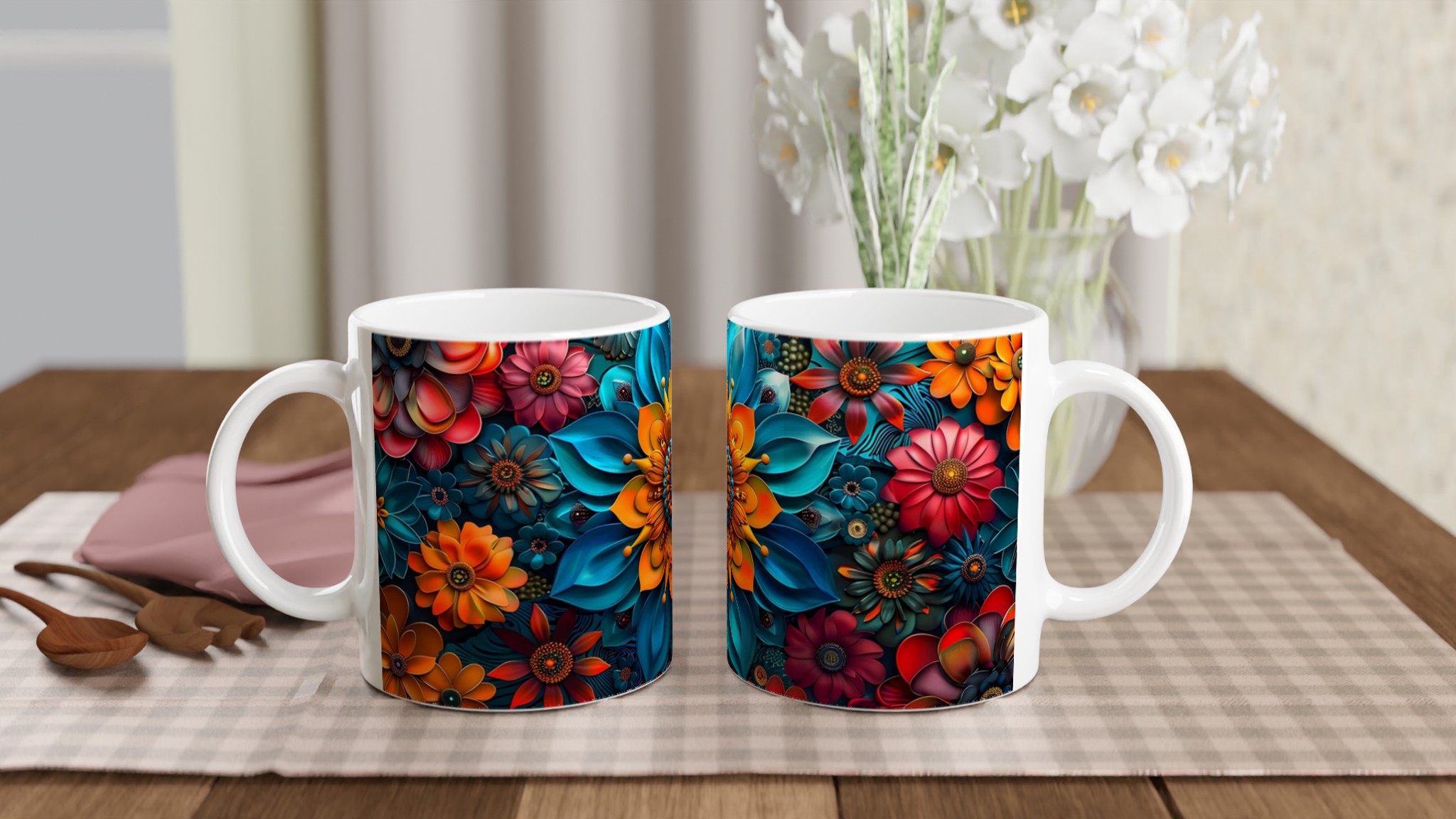 Mångfärgad blommig keramikmugg – 11 oz premiummugg i ditt val av sju livfulla färger 10 1111c84d-b1bd-49c4-91af-bc5942f98353