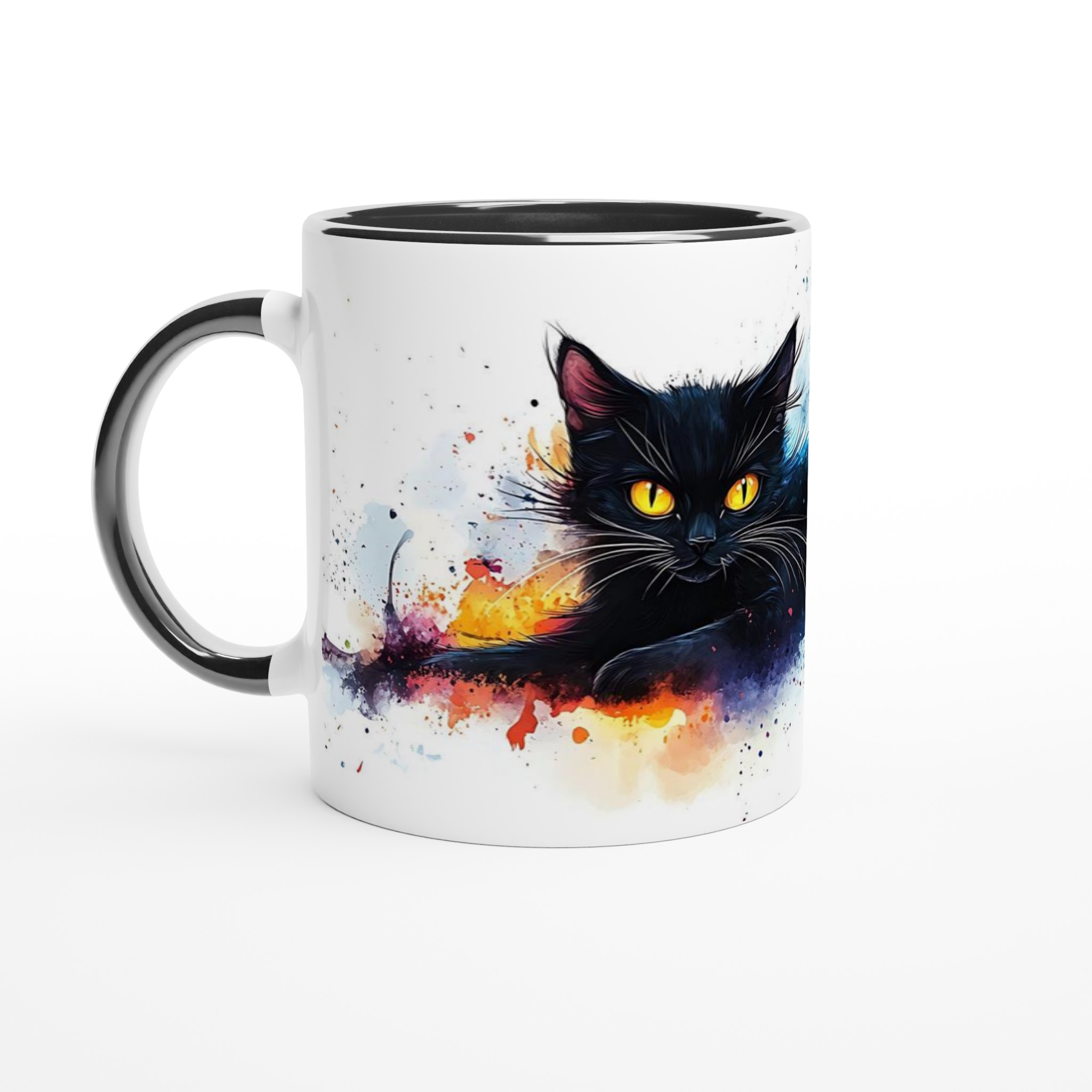 Mystisk Svart Katt Keramikmugg - Akvarell Splash Design i ditt val av 7 färger 4 1171a9ac-c395-4d31-b30d-c1bac24dbd87