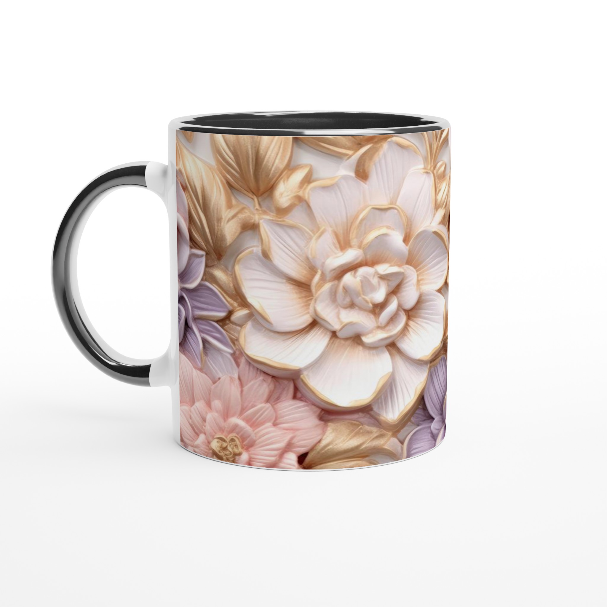 Vit 11oz keramisk mugg med elegant blomsterdesign i flera färger 4 117862ad-4403-4b31-b9dc-27b301938f73
