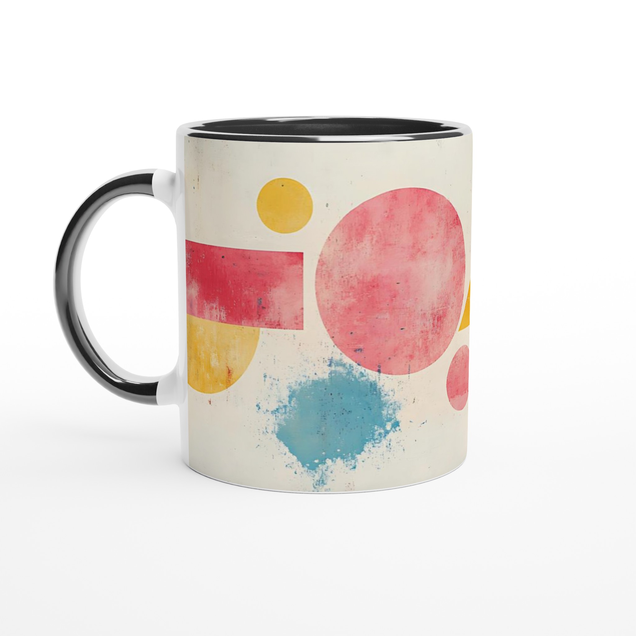 Abstrakt Geometri 11oz Keramikmugg – Konstnärlig Färgexplosion i Rosa, Blått och Gult 4 11d2deb4-d575-417b-8ba8-68da8adff339
