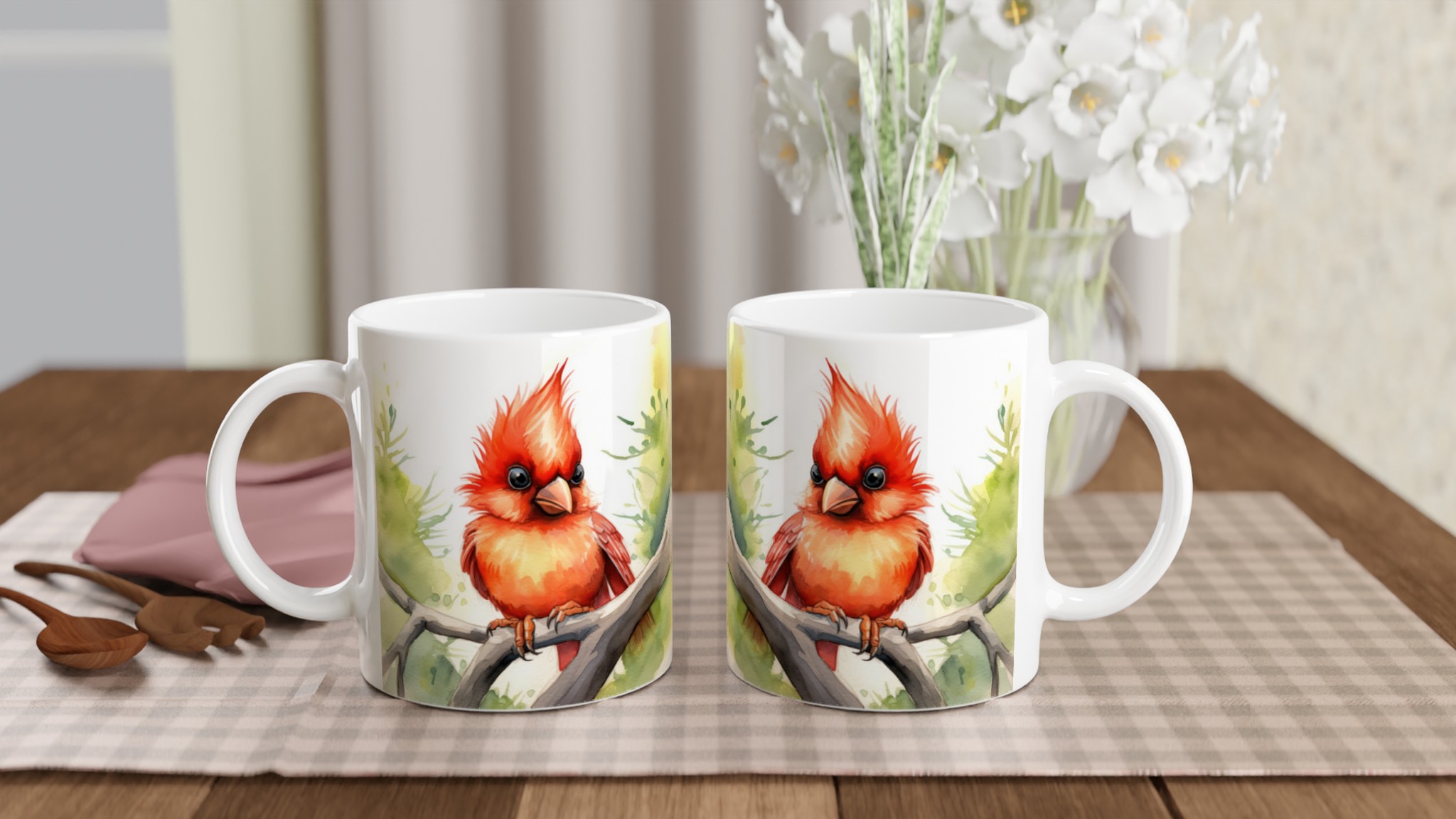 Vit 11oz keramisk mugg med livfull kardinalfågel – välj mellan sju färgstarka keramfärger 10 11dffb88-7ca6-4e16-9ec5-c3d6b8b40a15