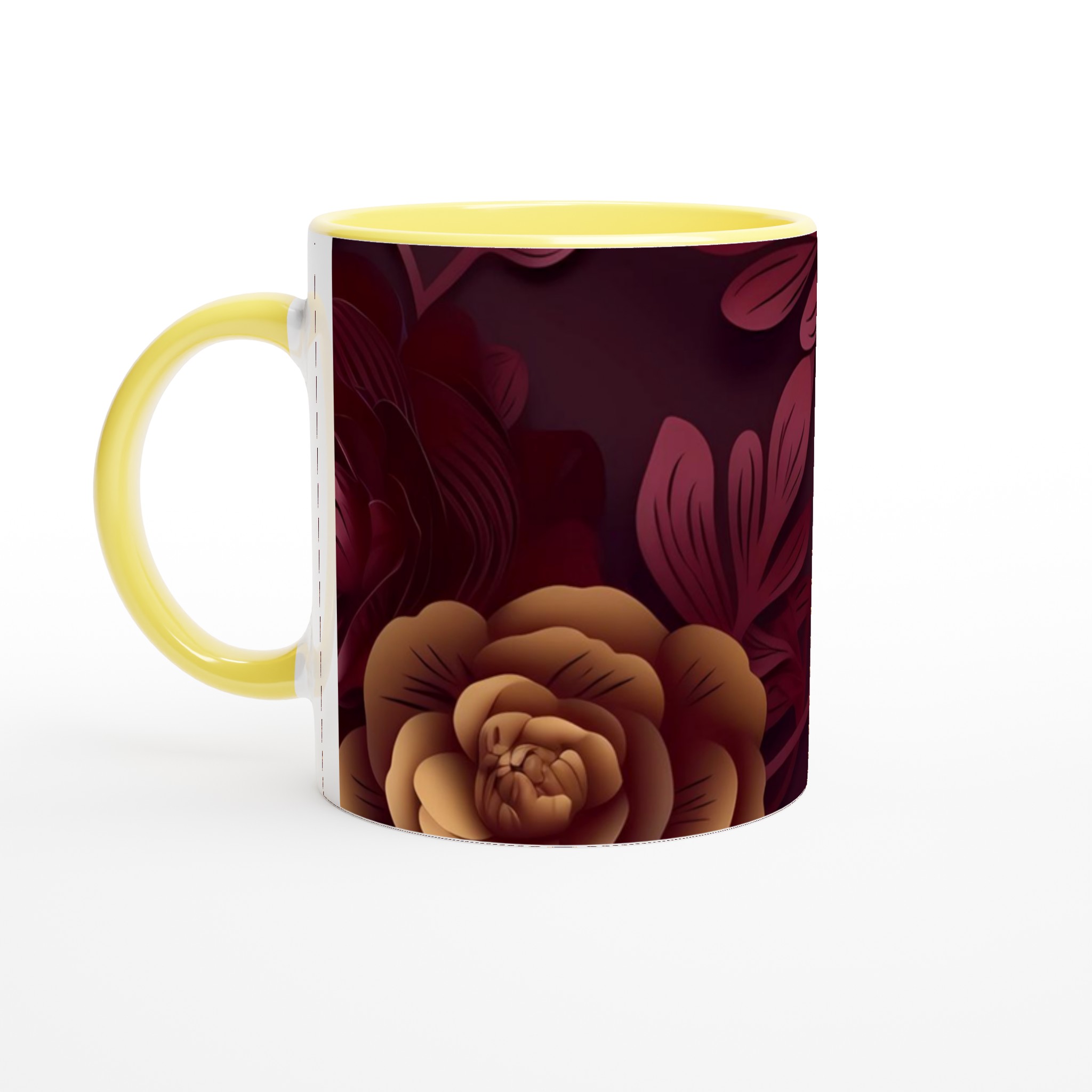 Vit 11oz keramisk mugg med elegant blomdesign i varma toner – välj bland sju färgstarka nyanser 3 12682d91-9377-48af-948a-035ba9532e1e